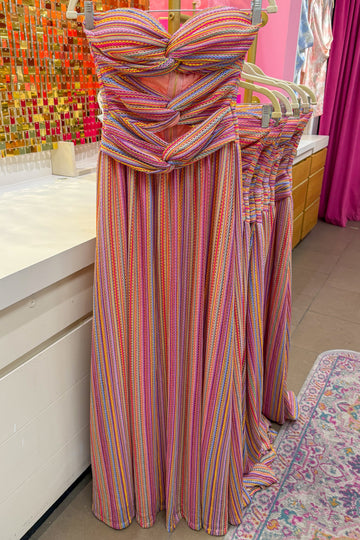 Pink Striped Cutout Maxi Dress