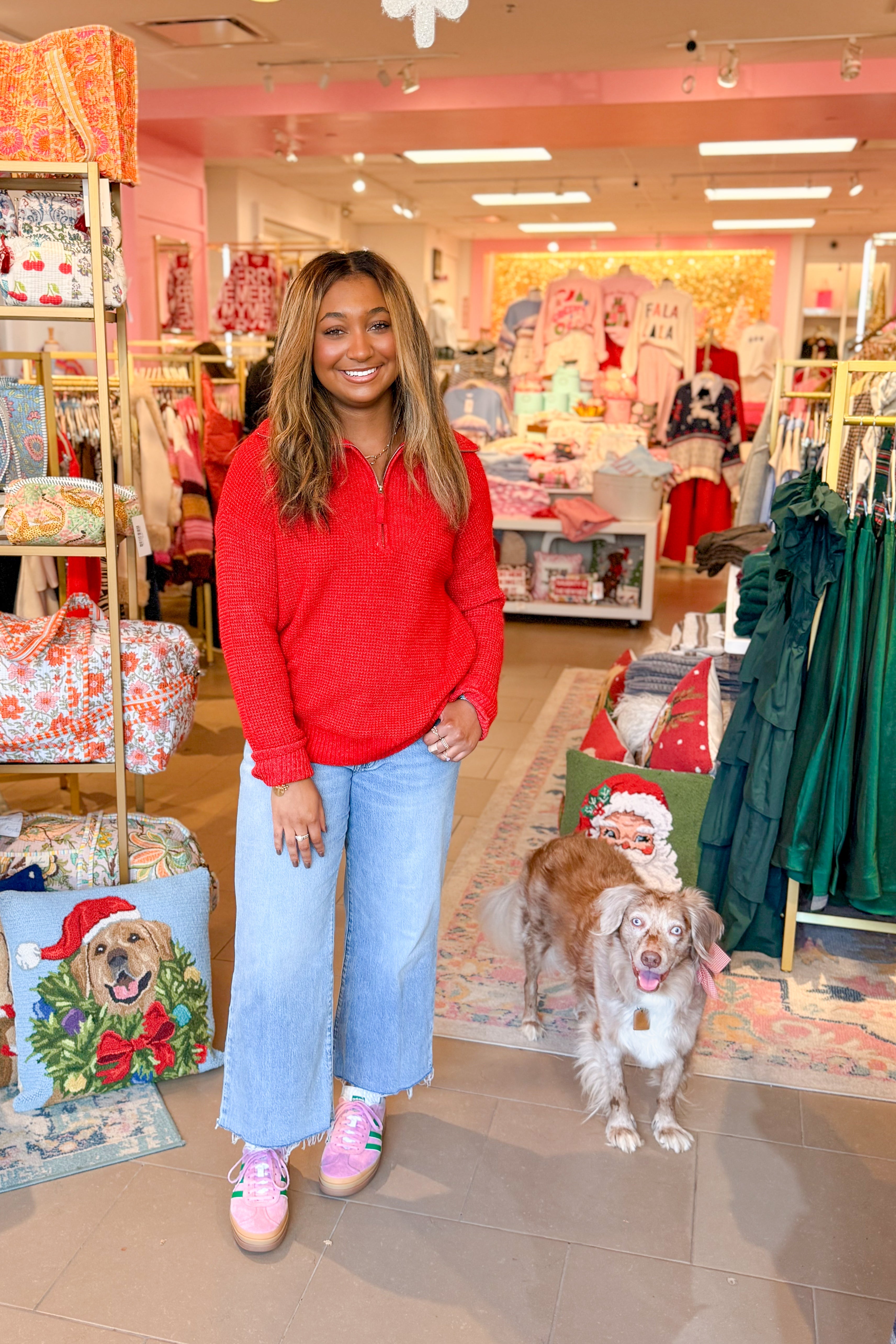 Red Half Zip Collared Knit Sweater