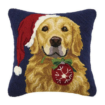 Golden Retriever Dog With Ornament Christmas Needle Point Pillow