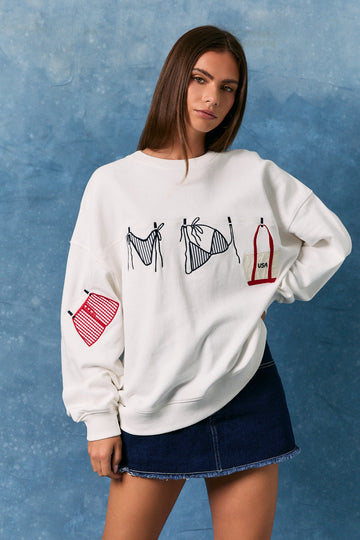 Clothesline Bikini White Sweatshirt