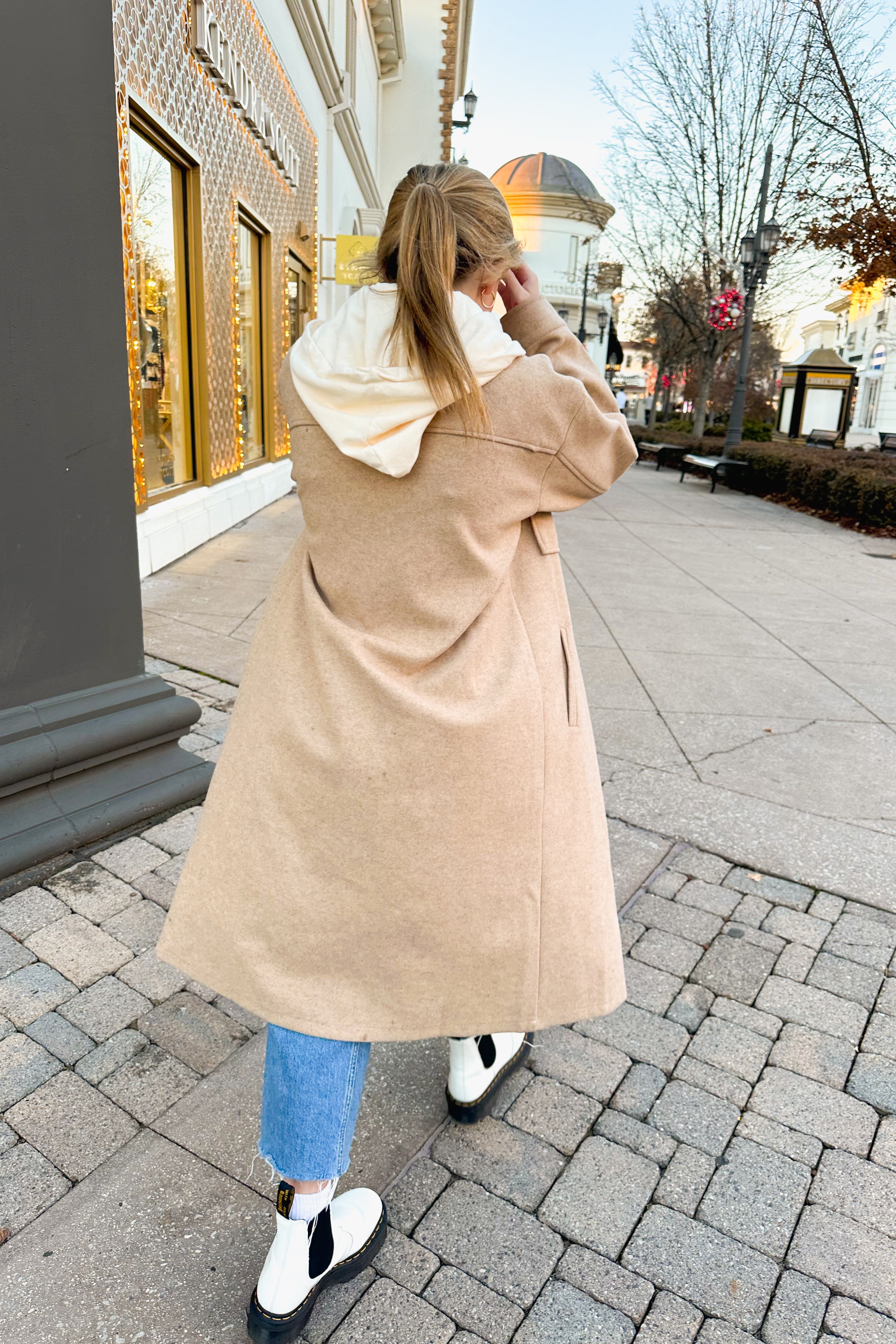 Mocha Longline Jacket With Built In Hoodie