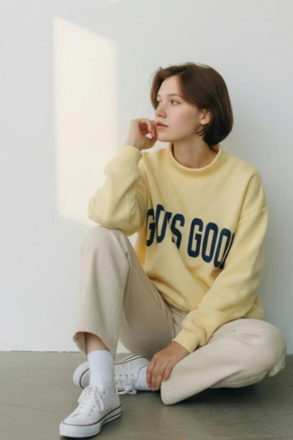 Jesus X God Is Good Reversible Mock Neck Sweatshirt - Yellow