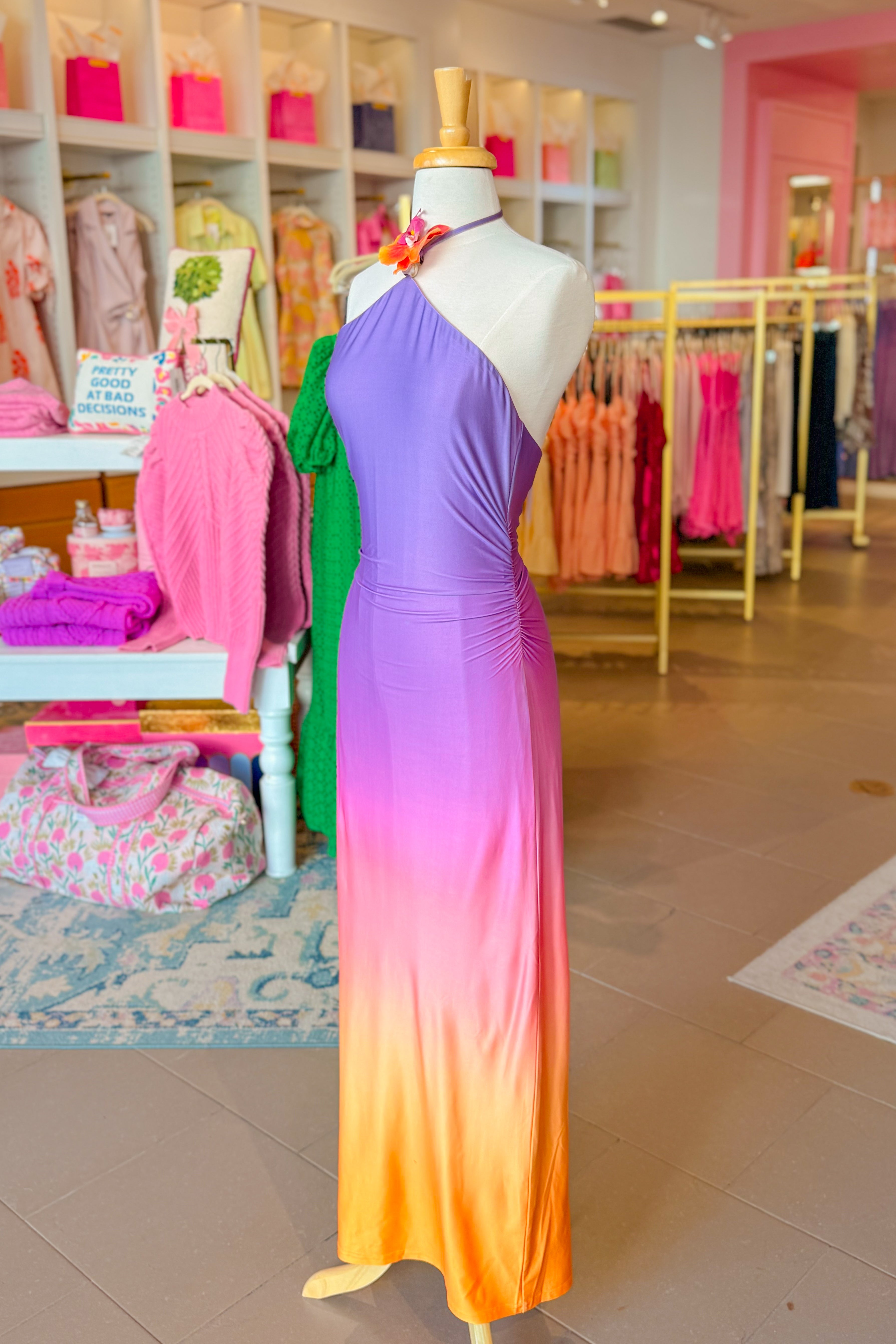 Sunset Ombre Halter Neck Maxi Dress