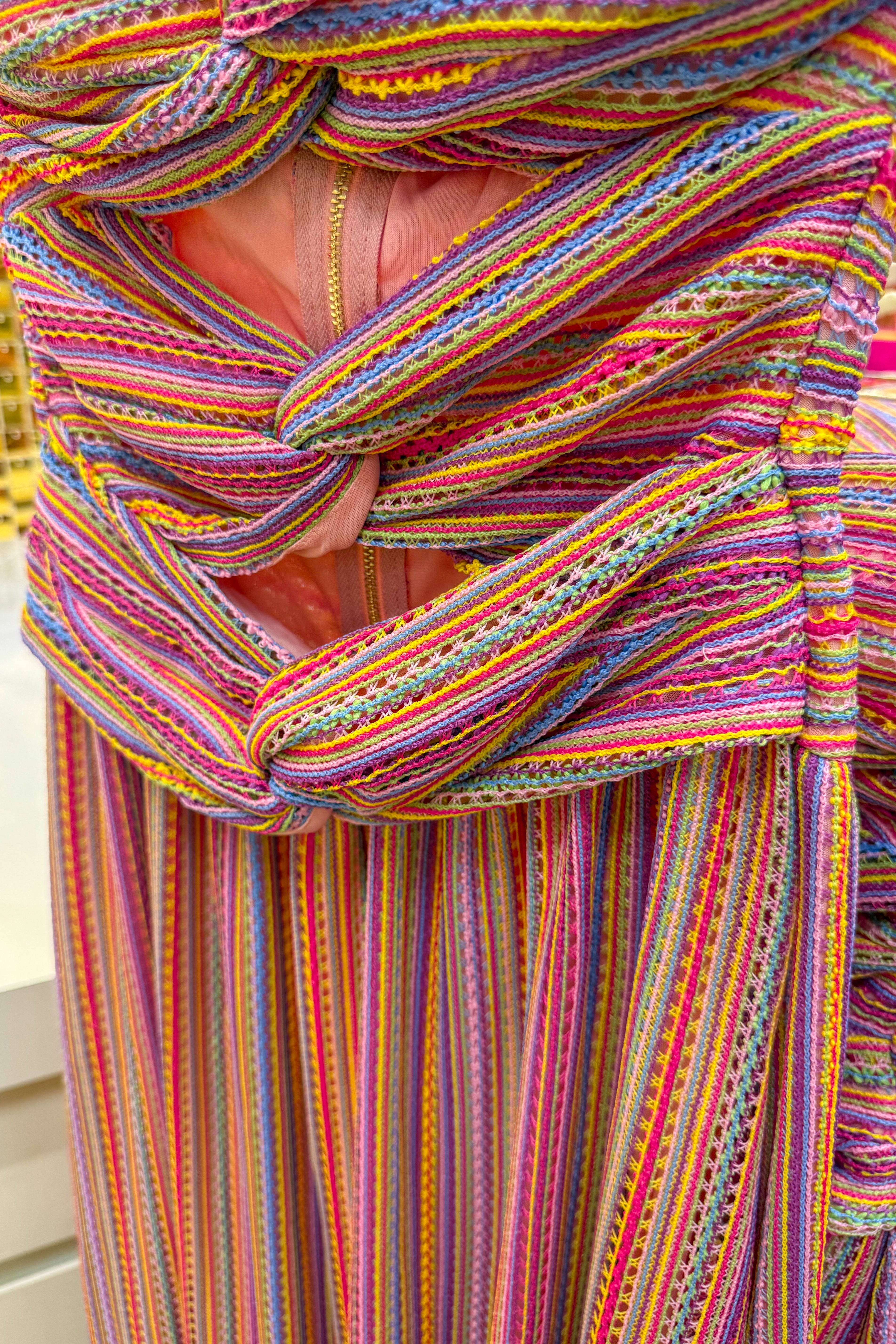Pink Striped Cutout Maxi Dress