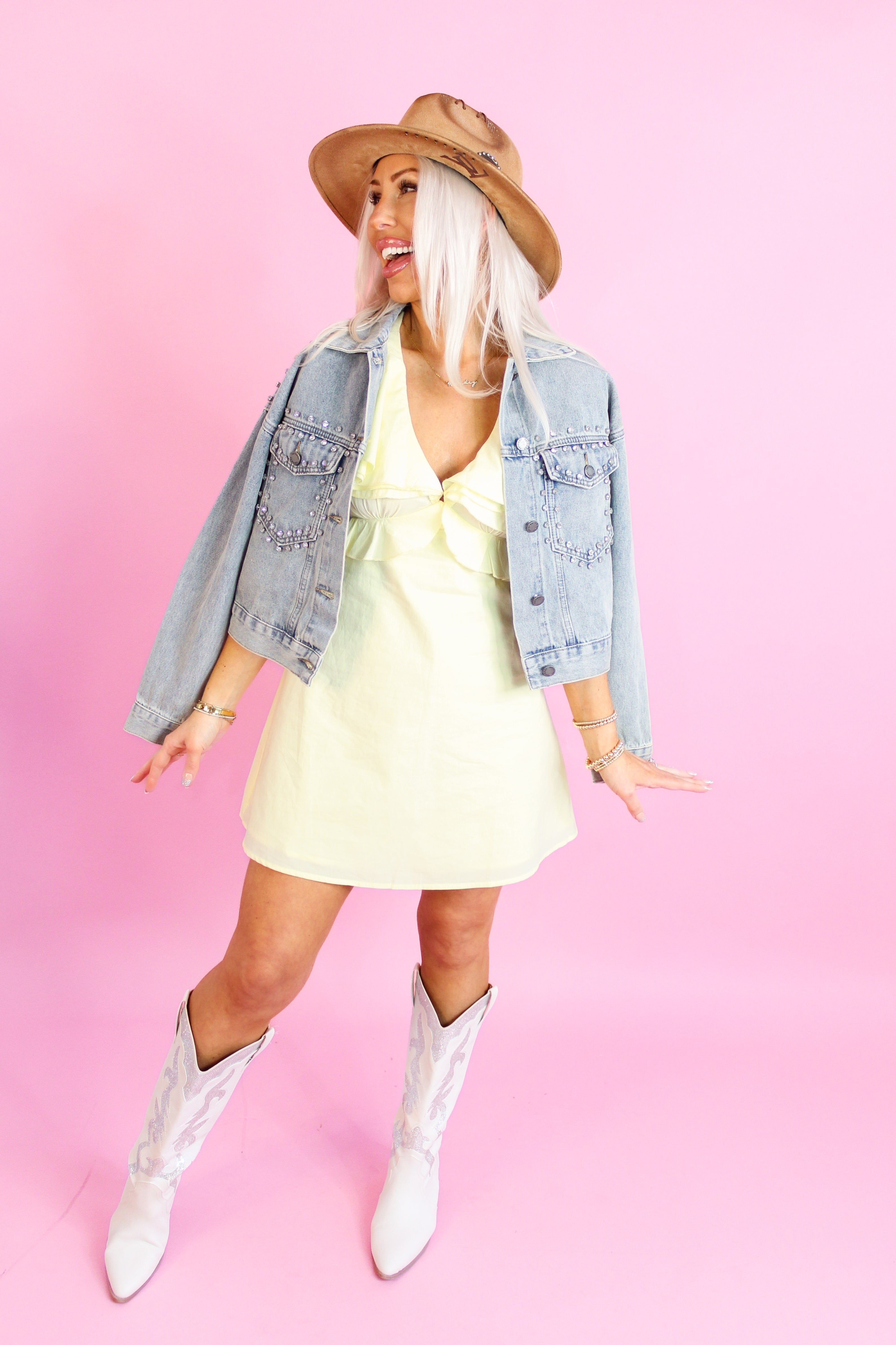 April Rhinestone Detail Denim Jacket