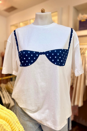 Navy Blue Polka Dot Bikini Top T-Shirt