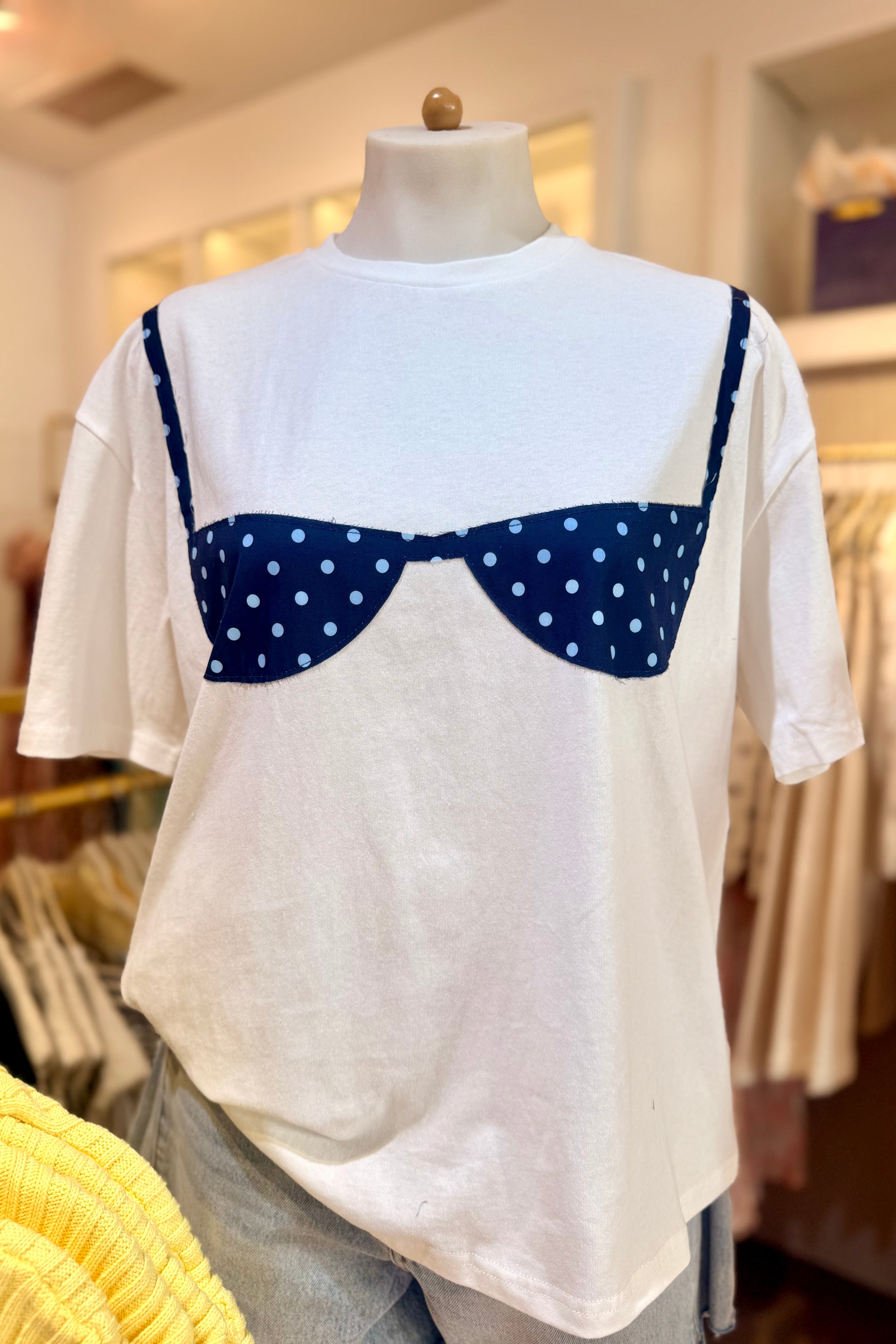 Navy Blue Polka Dot Bikini Top T-Shirt