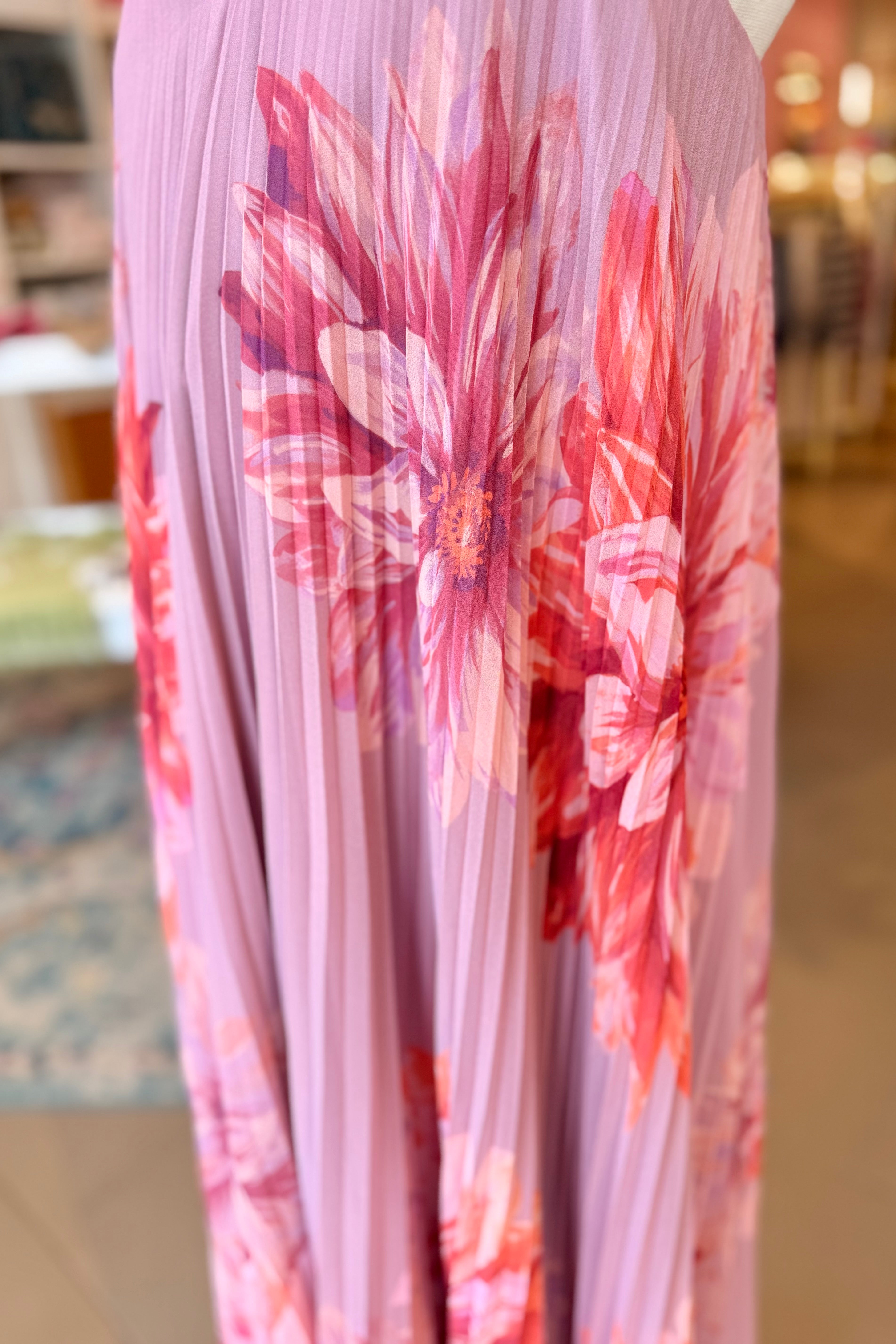 Dahlia Garden Pleated Column Maxi Dress
