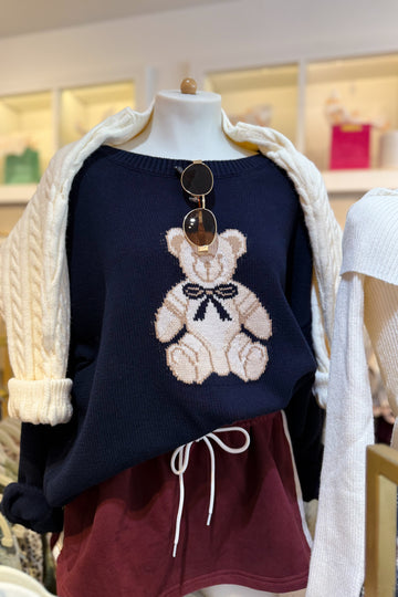Navy Blue Teddy Bear Crewneck Sweater