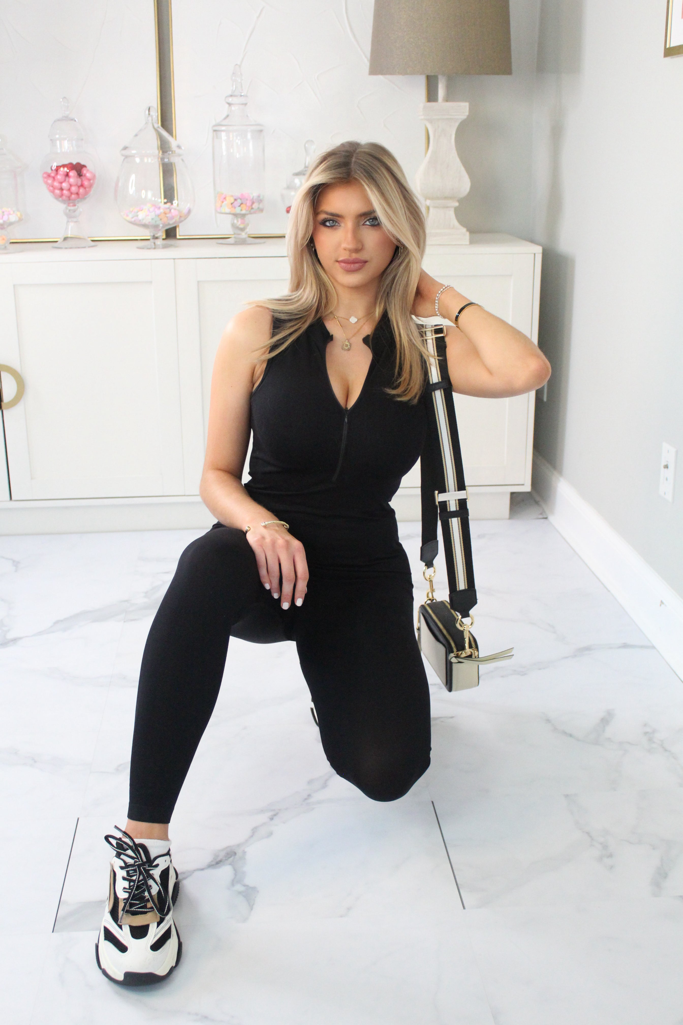Black Zip Up Sleeveless Cat Suit