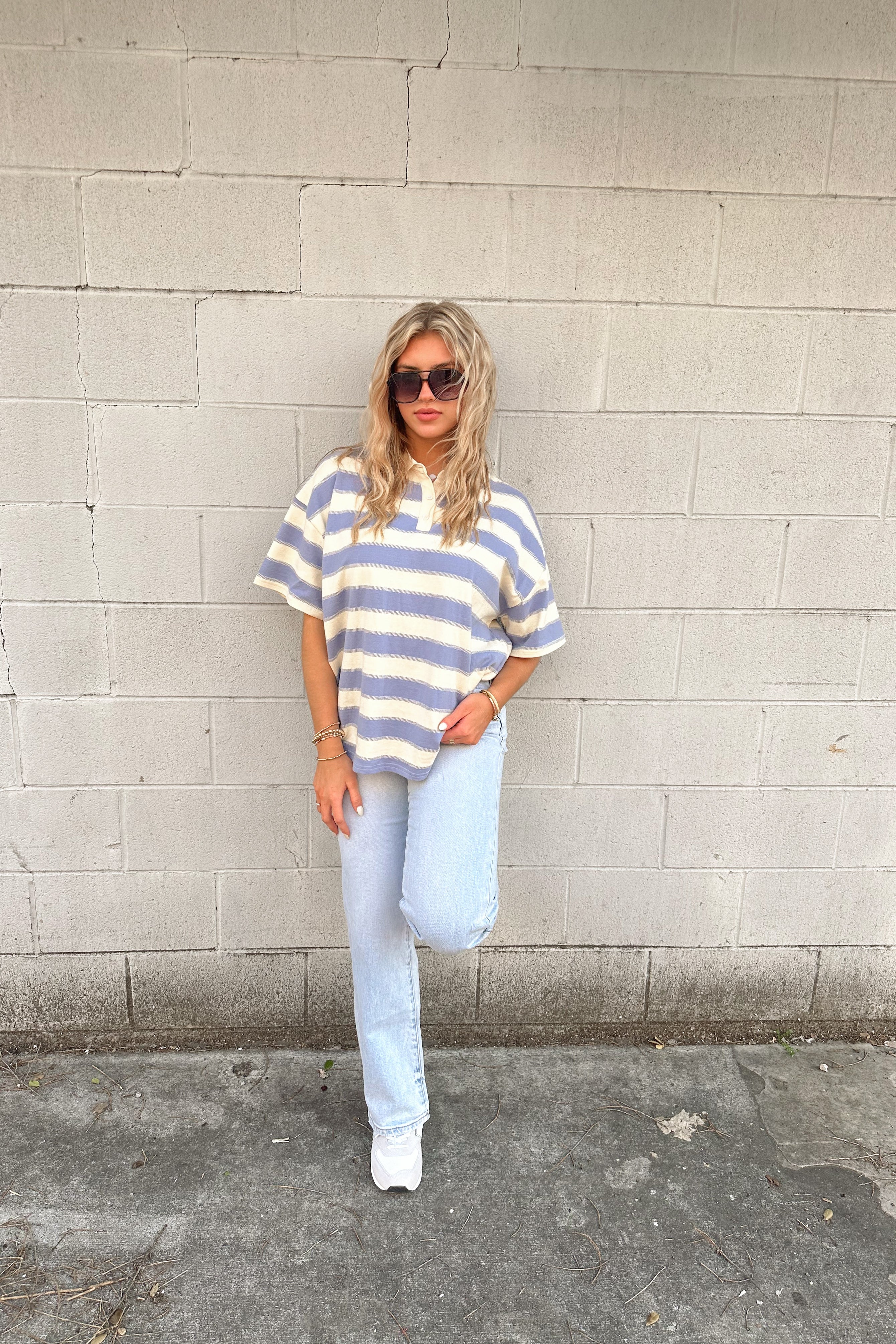 Blue Striped Rugby Polo Top