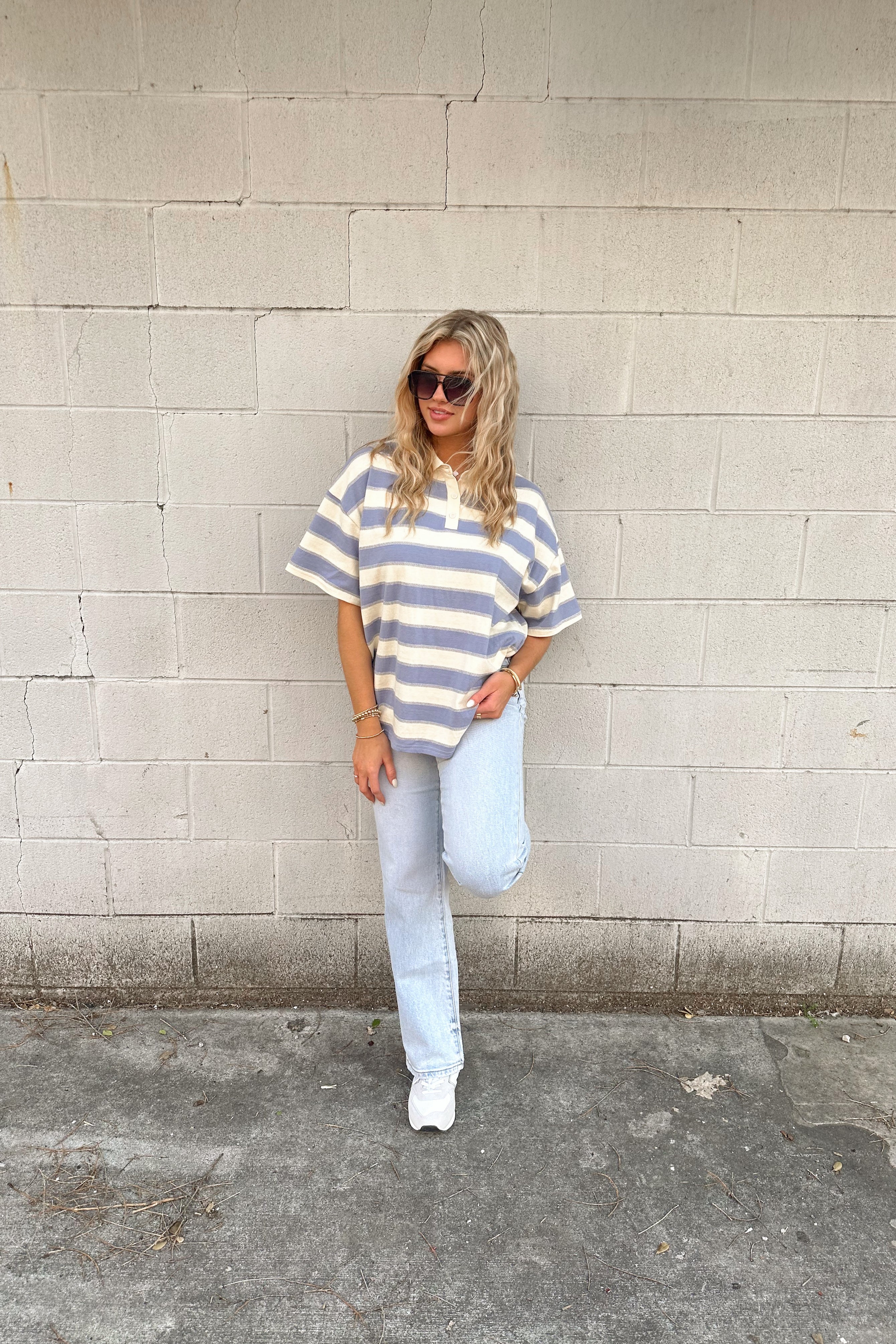 Blue Striped Rugby Polo Top