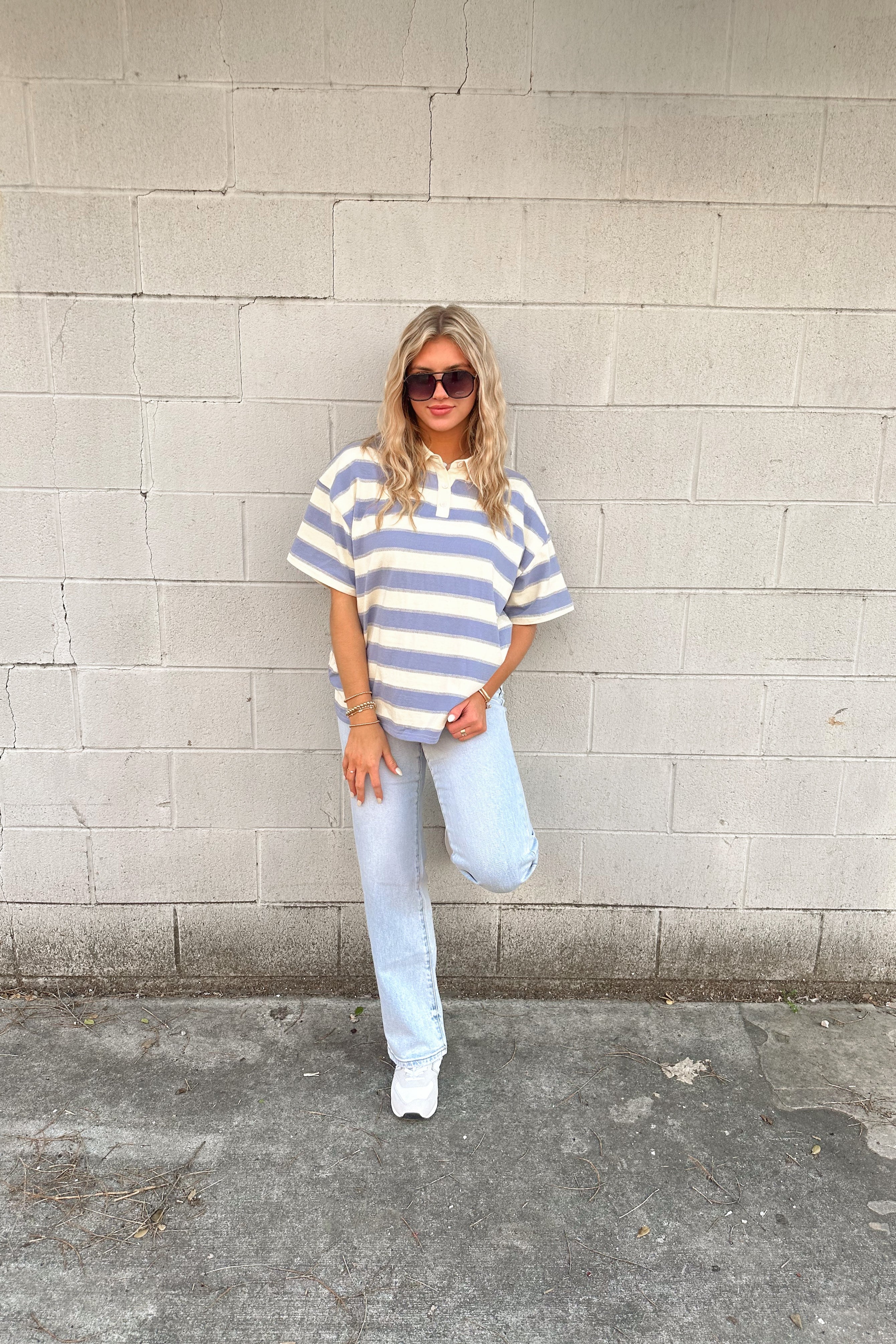 Blue Striped Rugby Polo Top