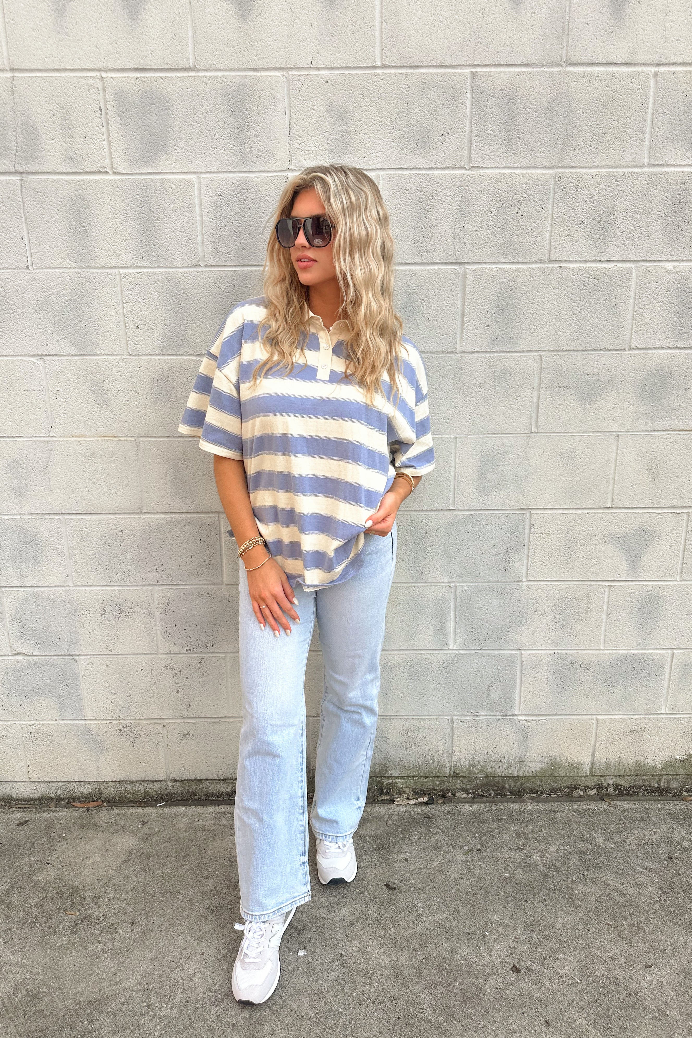 Blue Striped Rugby Polo Top