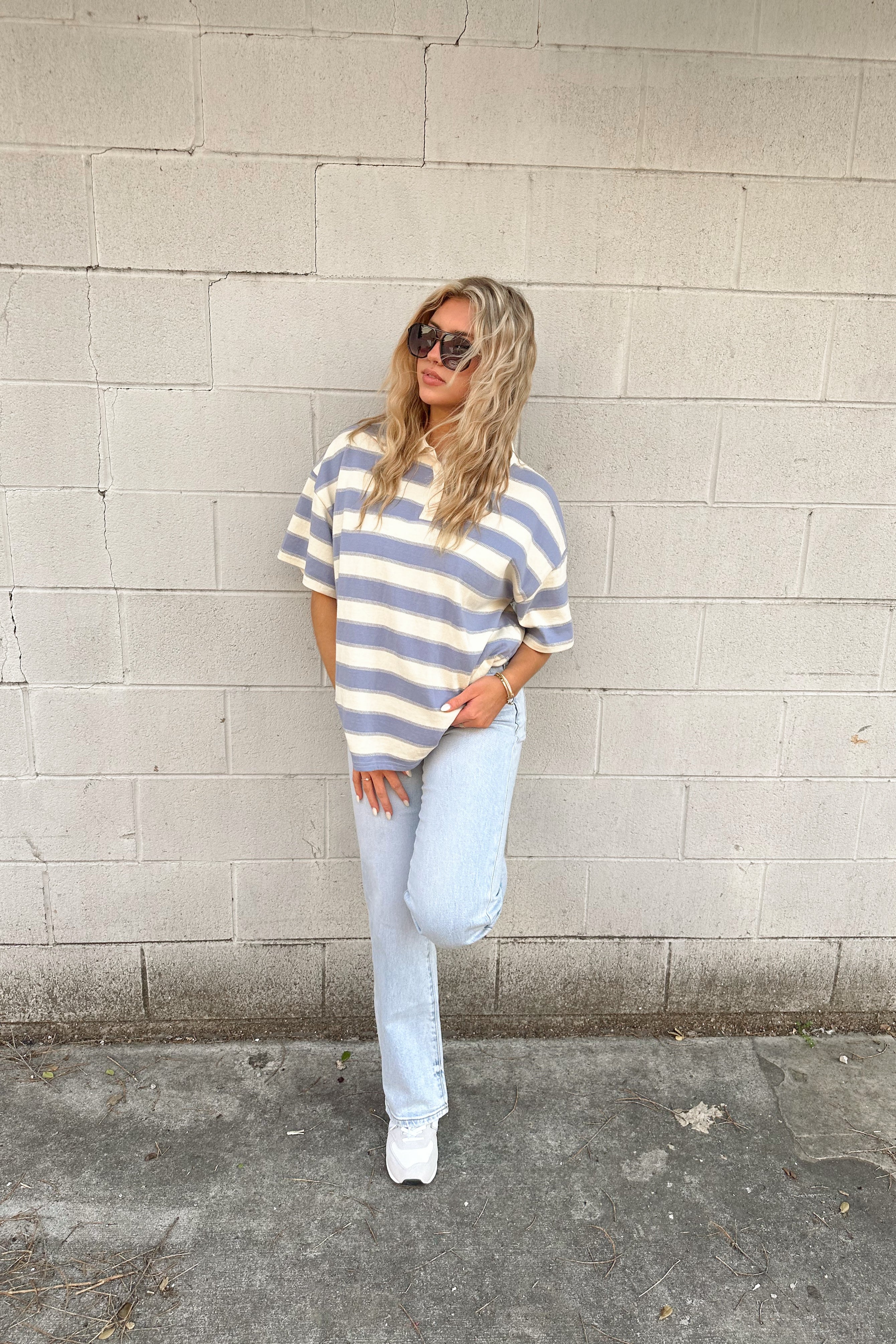 Blue Striped Rugby Polo Top