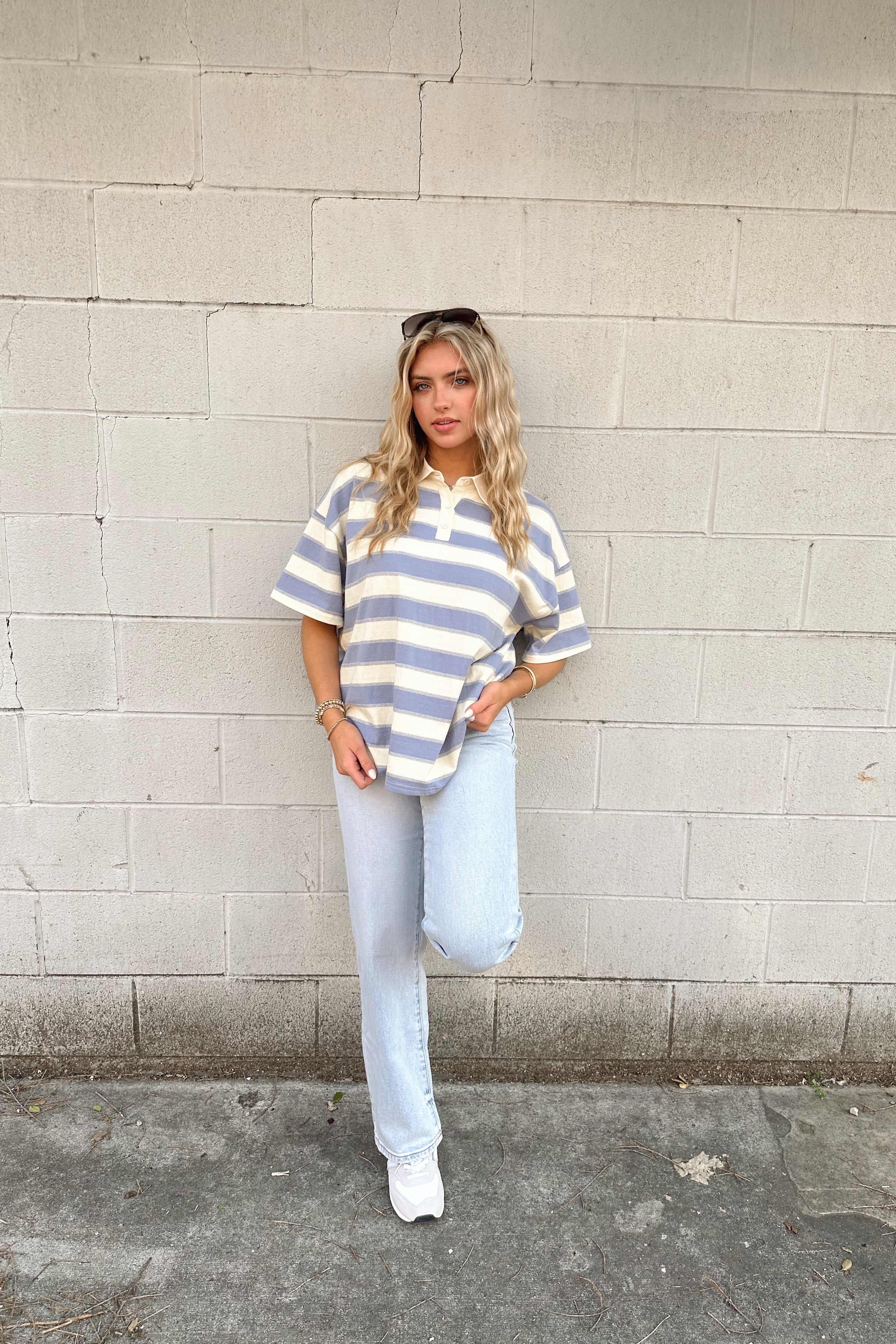 Blue Striped Rugby Polo Top