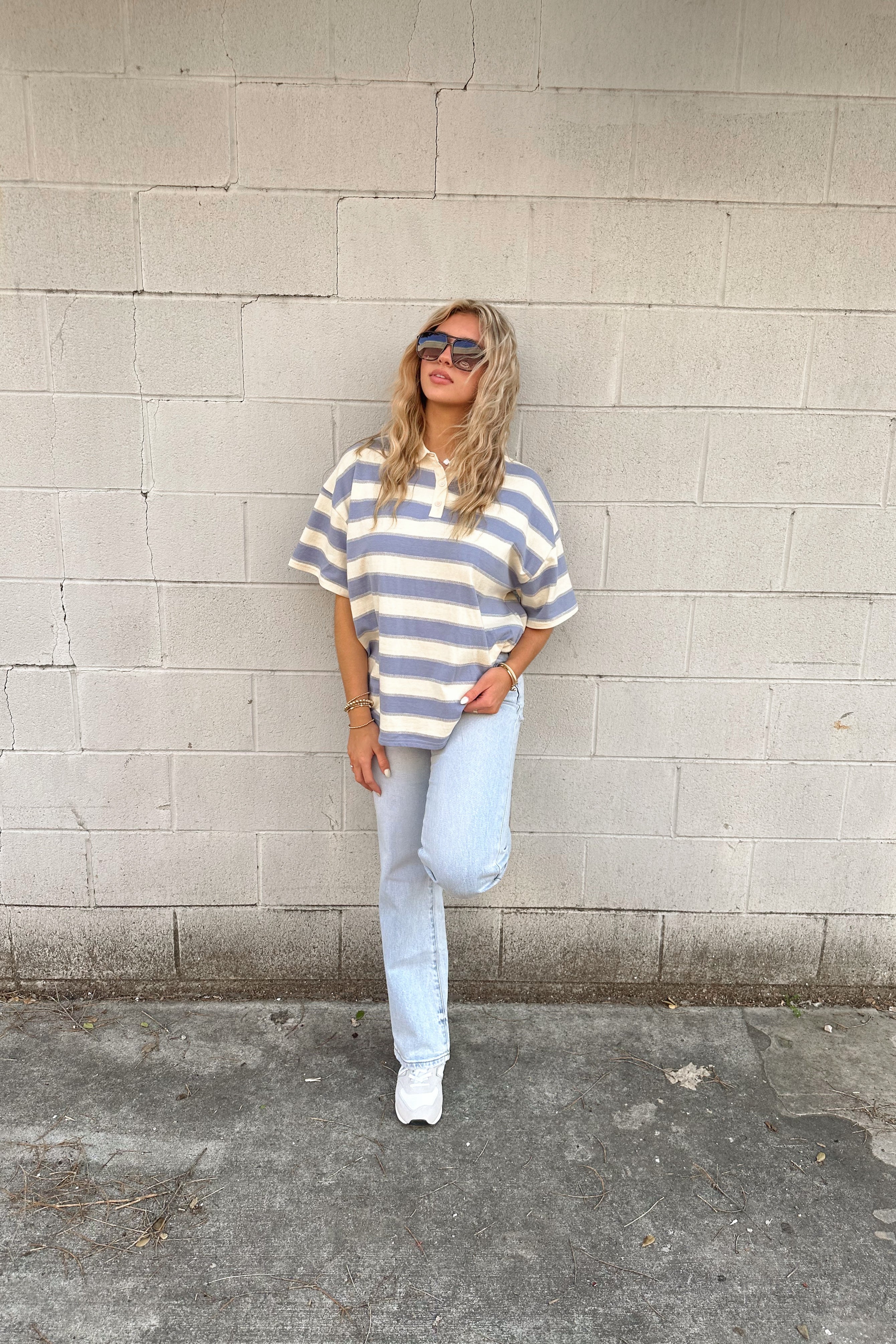Blue Striped Rugby Polo Top
