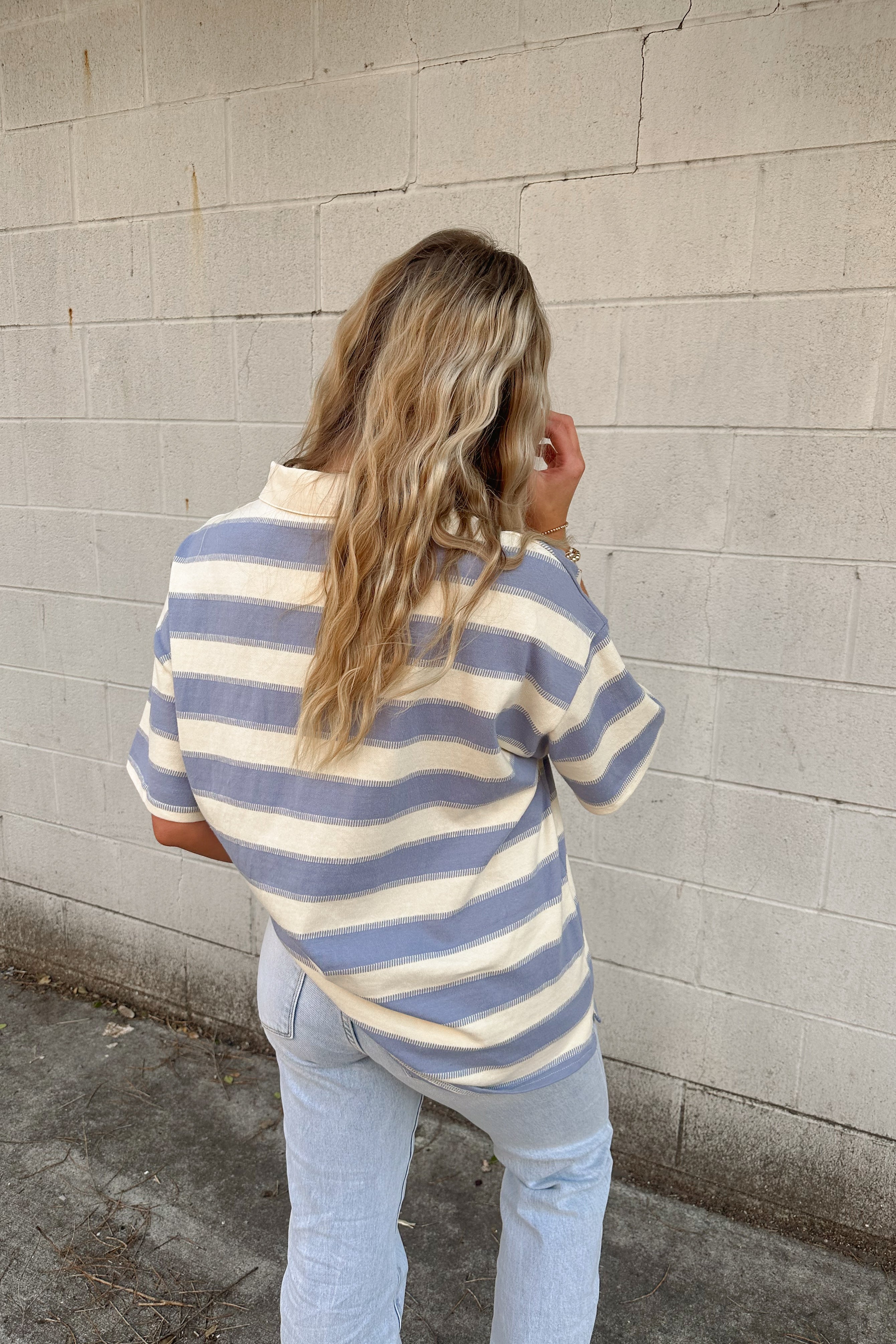 Blue Striped Rugby Polo Top
