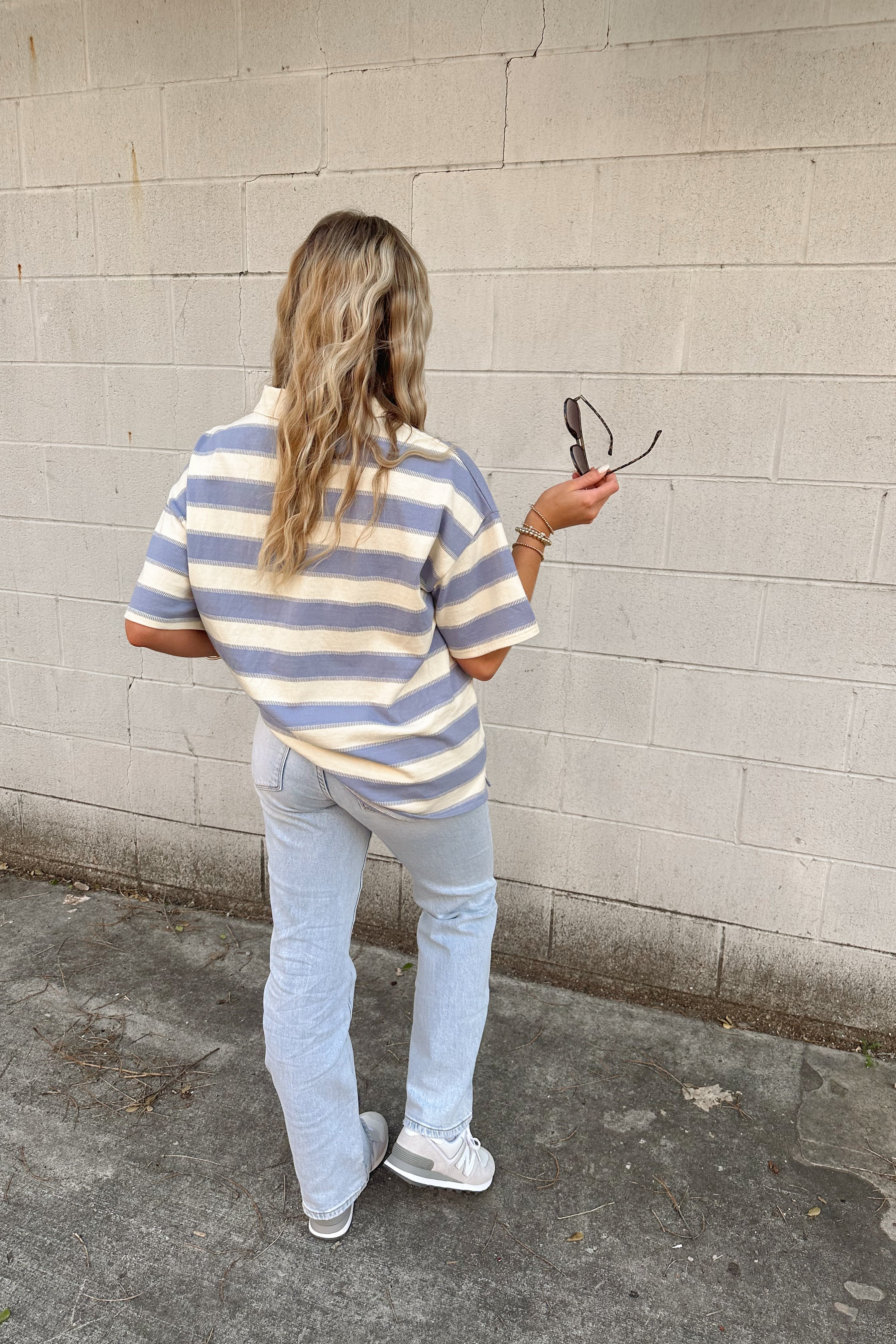 Blue Striped Rugby Polo Top