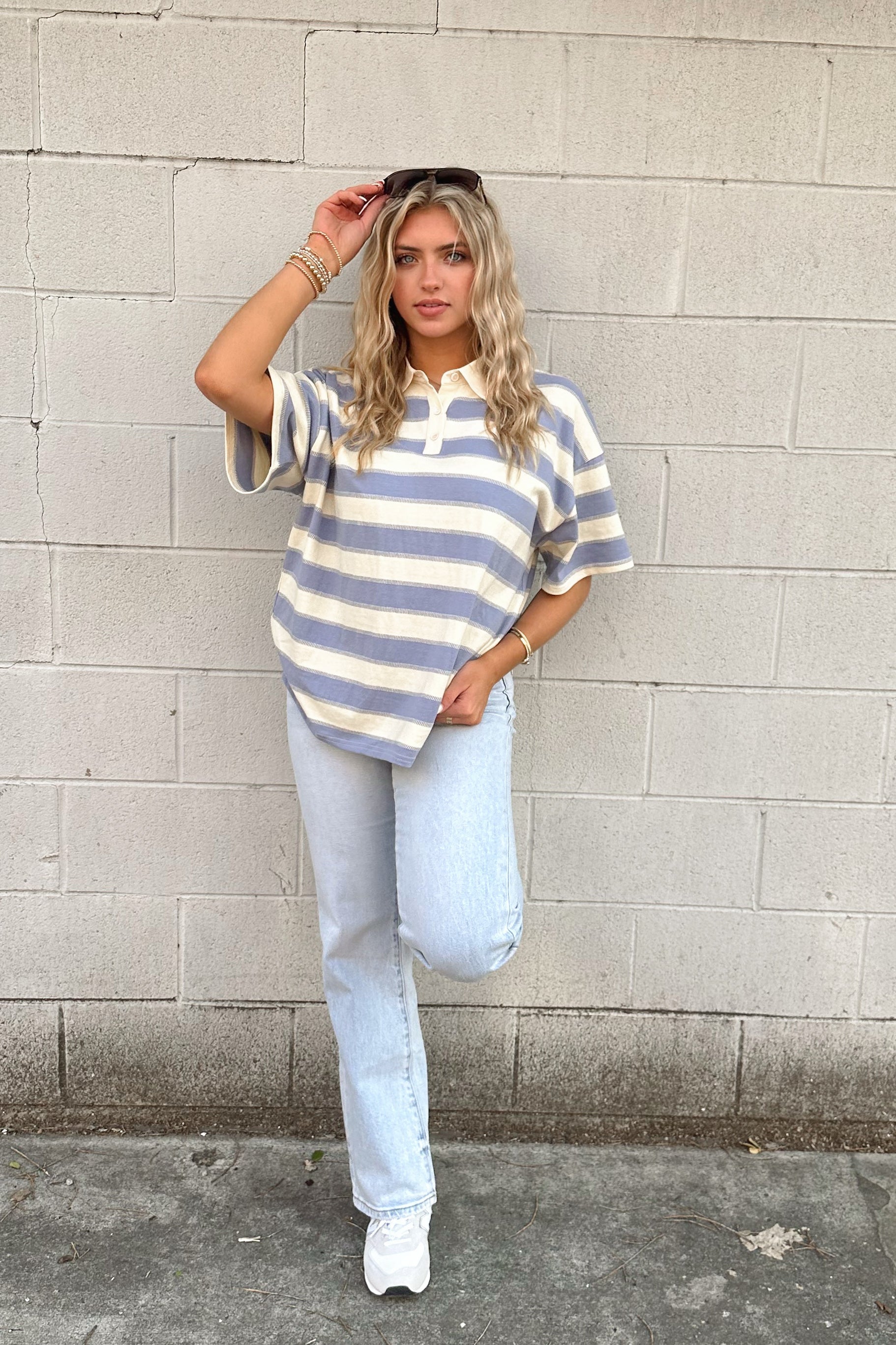 Blue Striped Rugby Polo Top