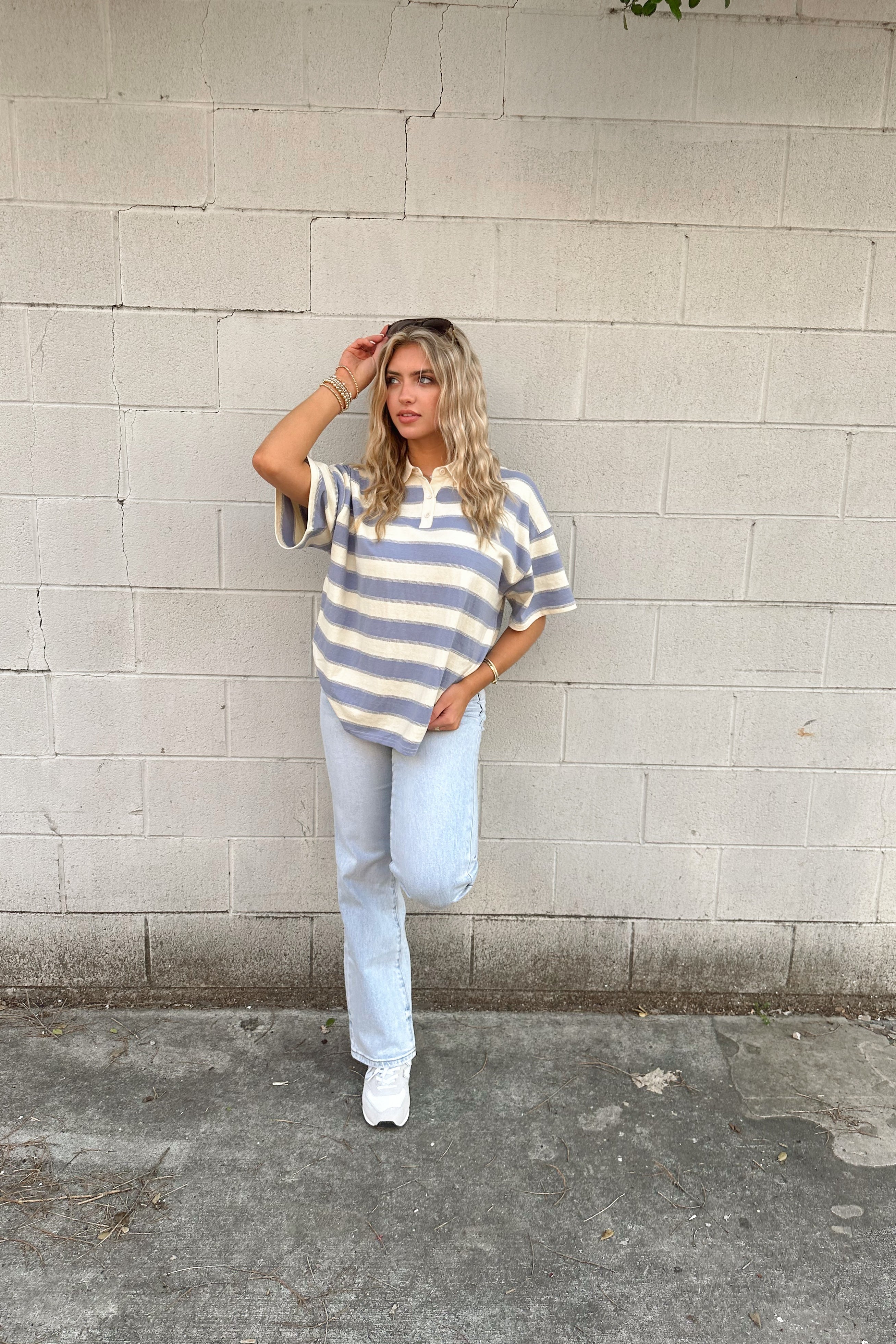Blue Striped Rugby Polo Top