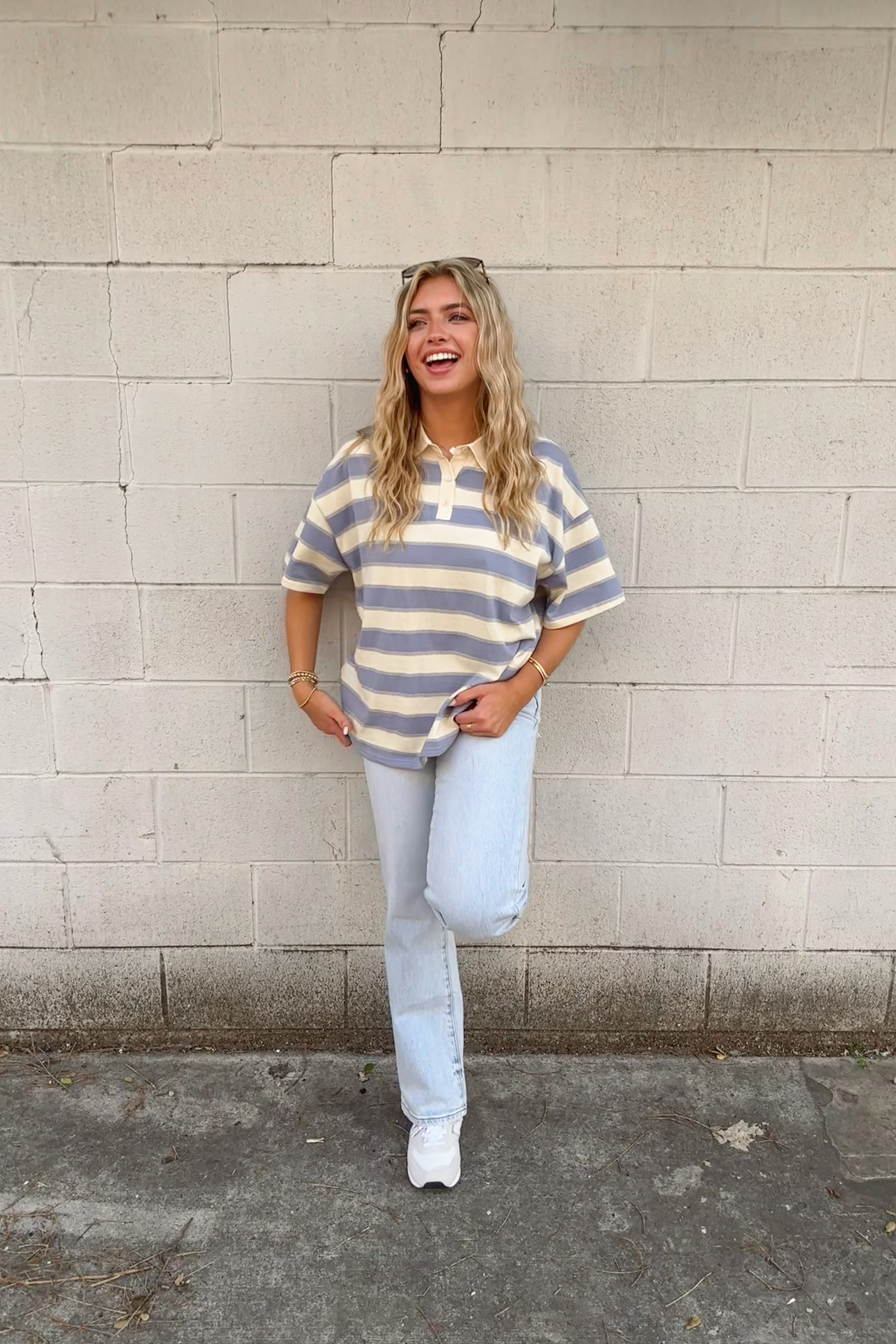 Blue Striped Rugby Polo Top