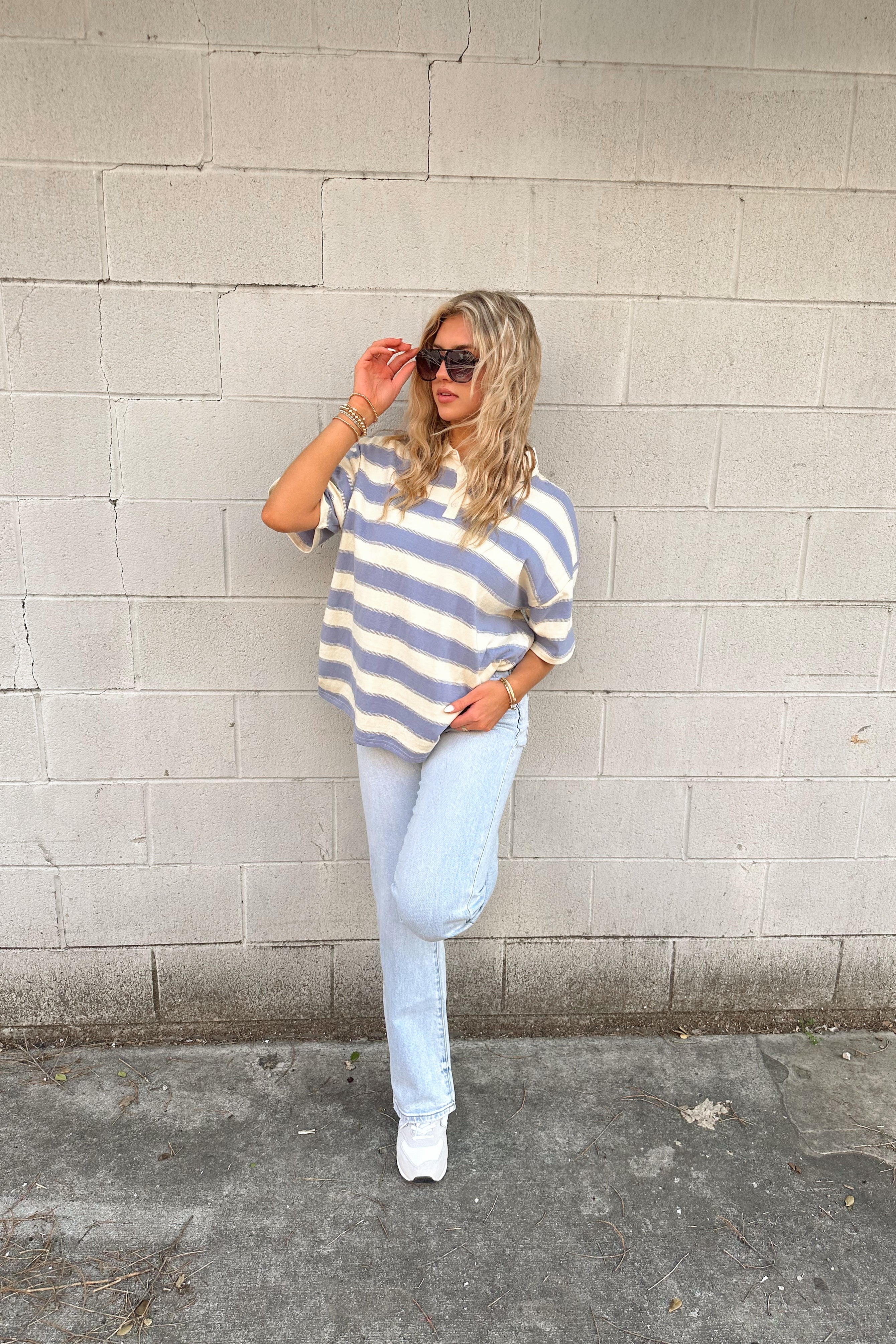 Blue Striped Rugby Polo Top