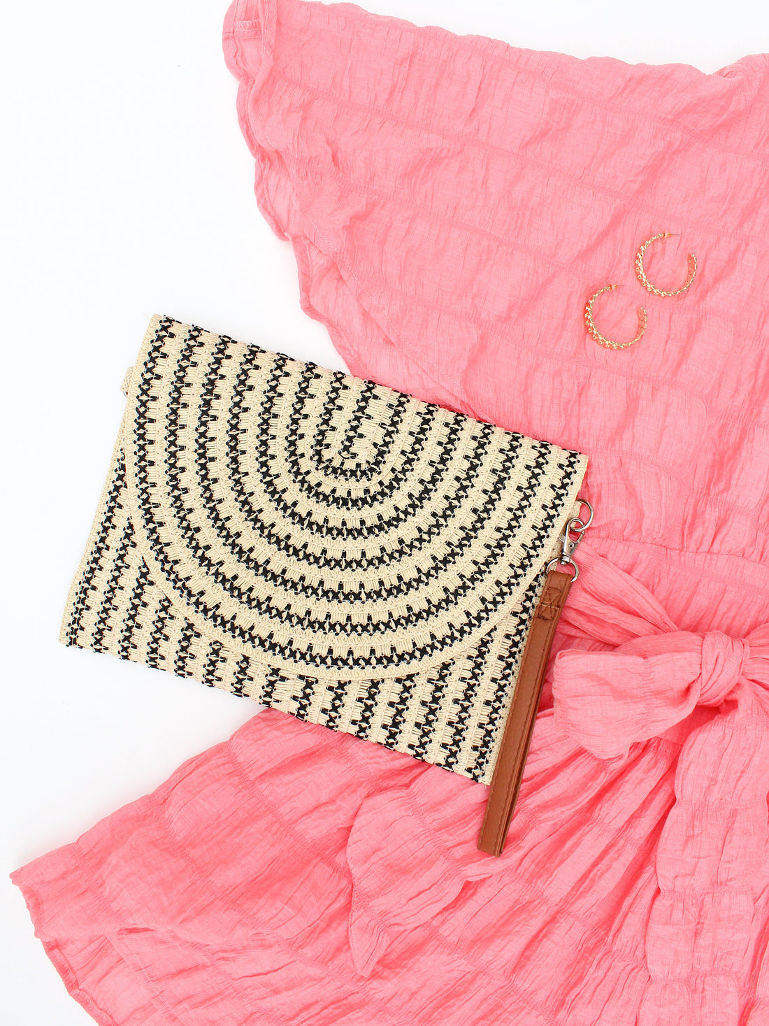 Brown Woven Raffia Clutch