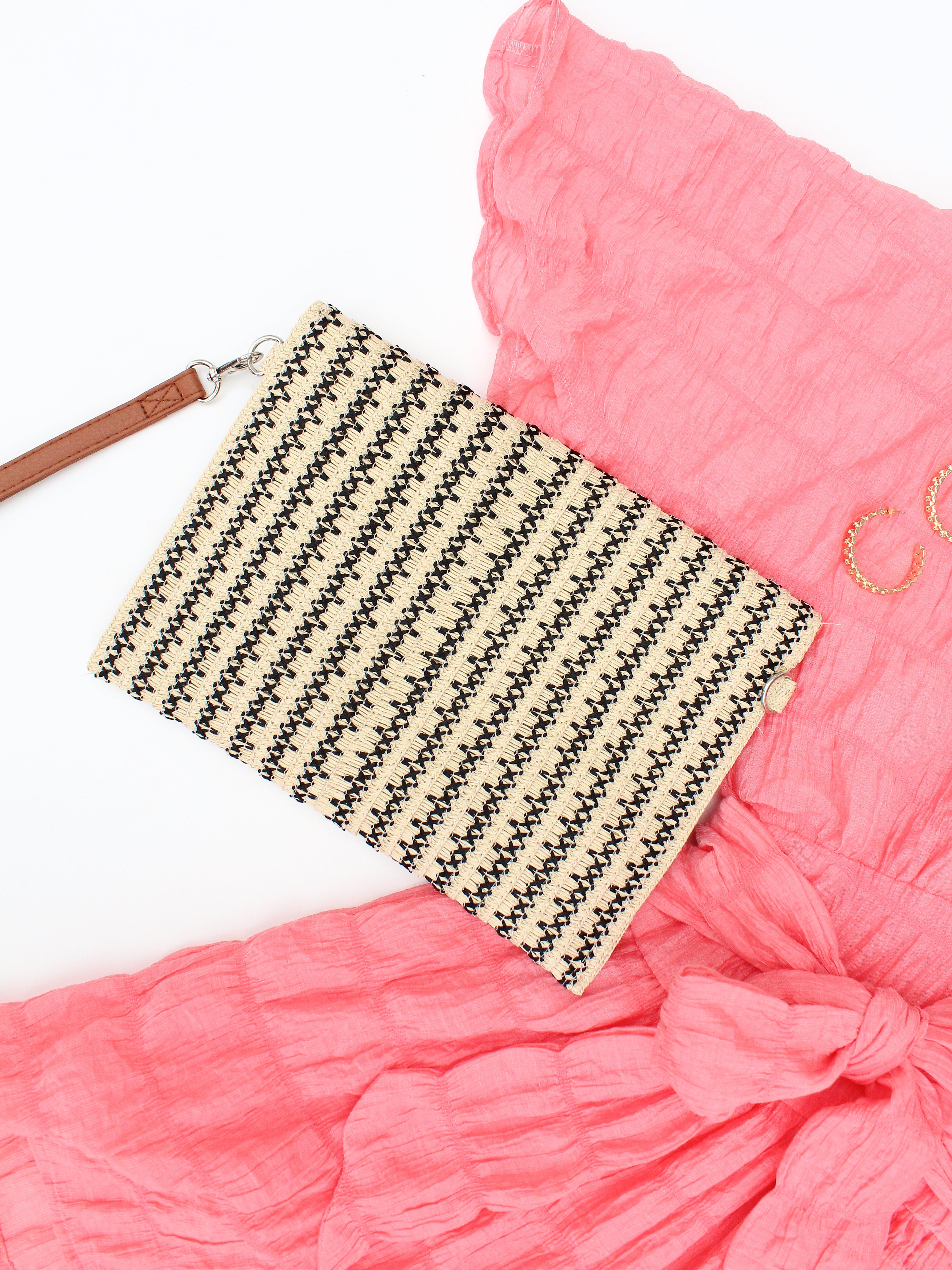 Brown Woven Raffia Clutch