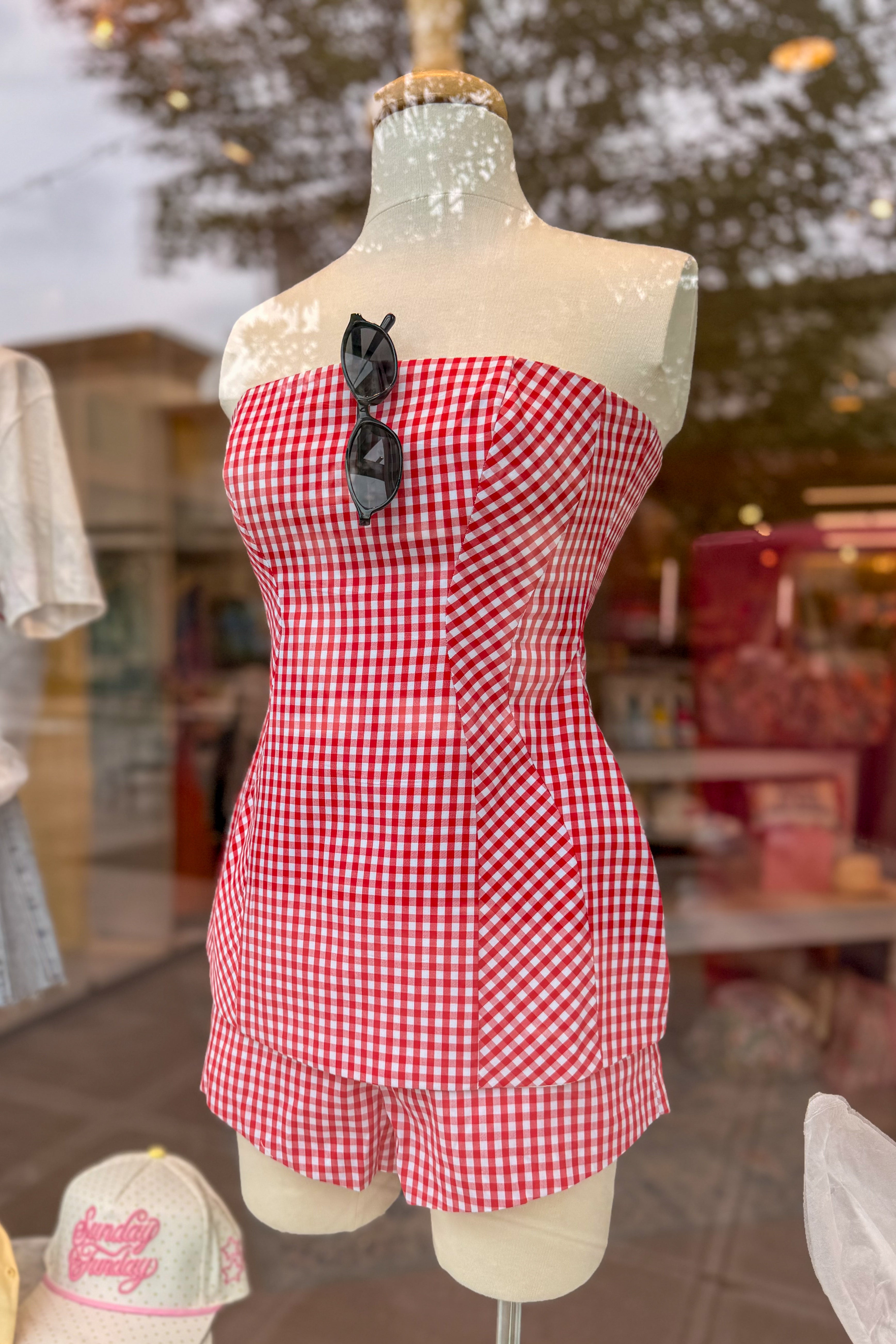 Gingham Tube Top and Shorts Set - Red