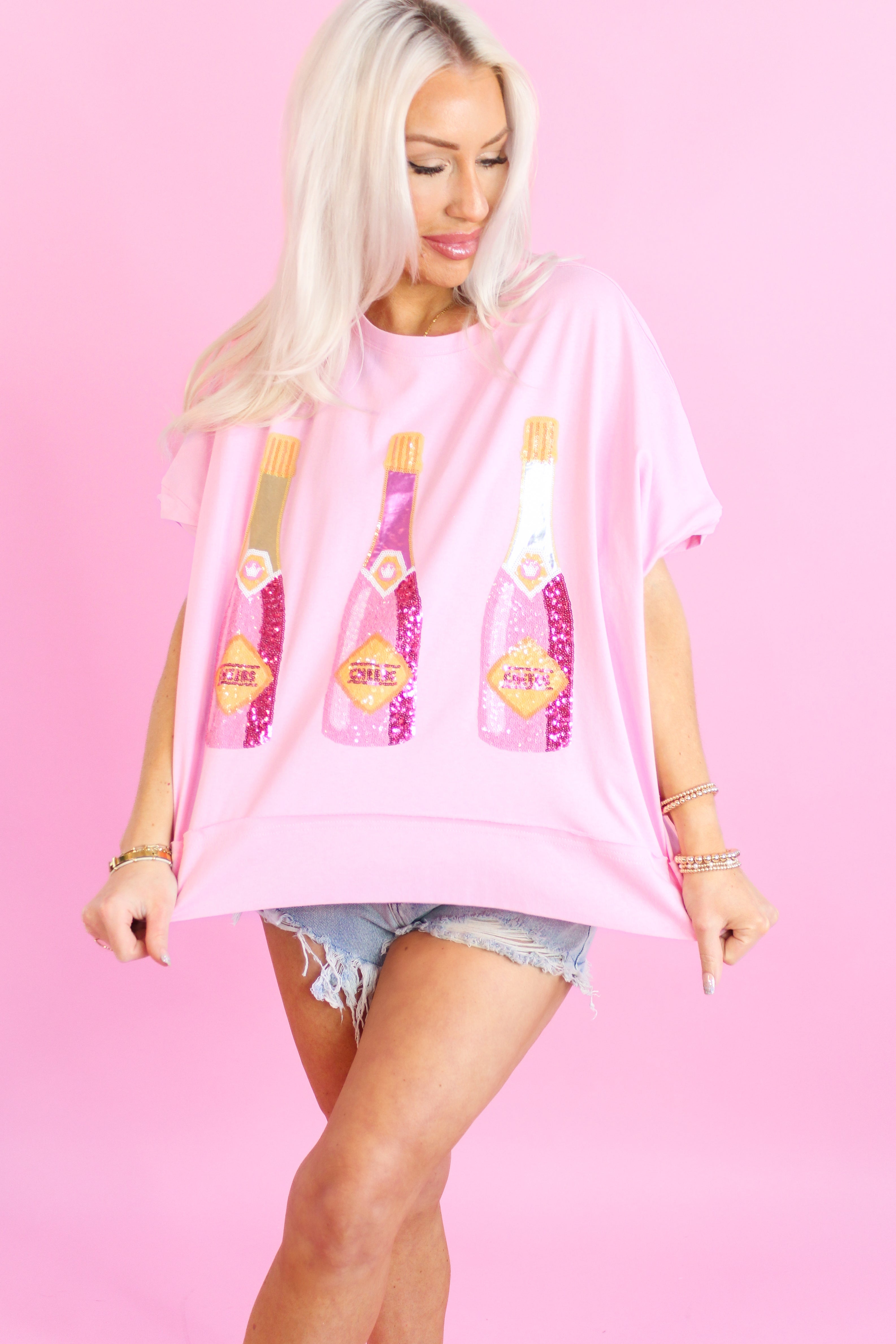 Champagne Sequin Patch Oversized T-Shirt