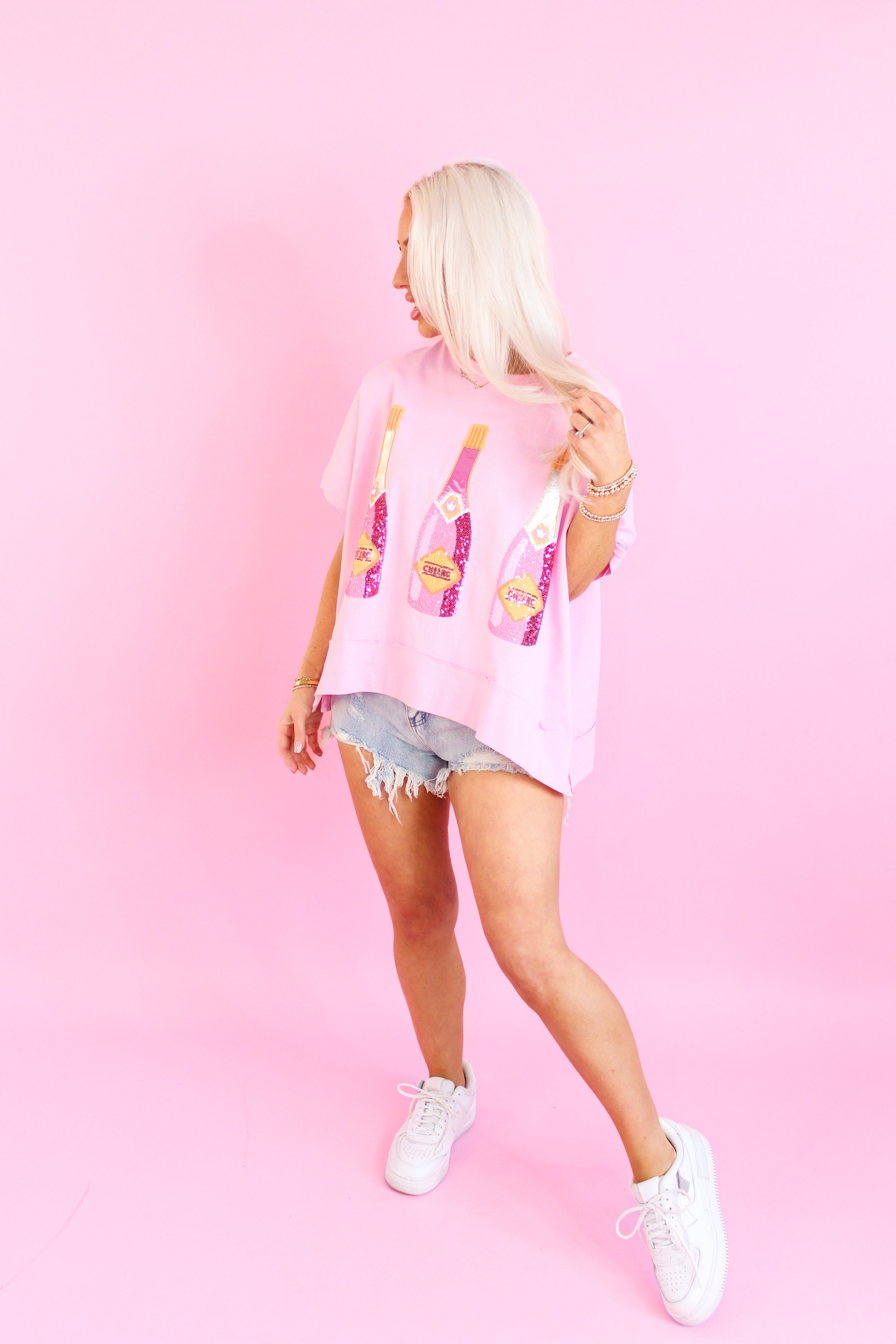 Champagne Sequin Patch Oversized T-Shirt