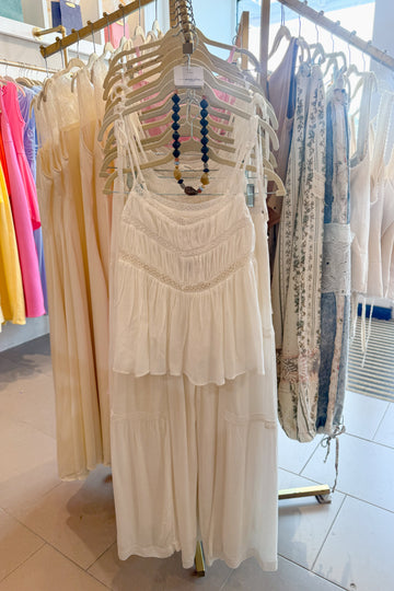 White Flowy Lace Cami and Pants Set