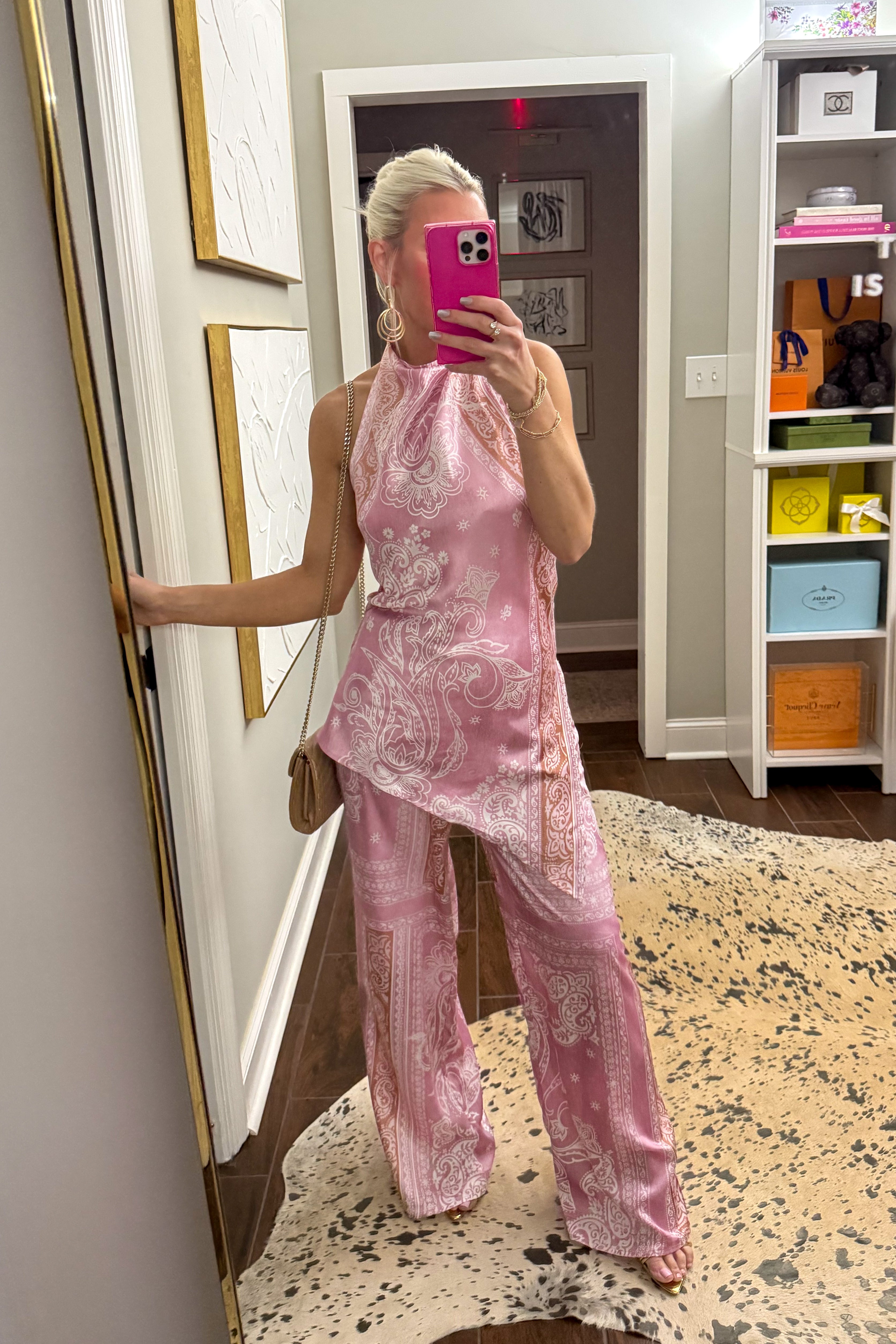 Halter Neck and Wide Leg Pants Set - Pink