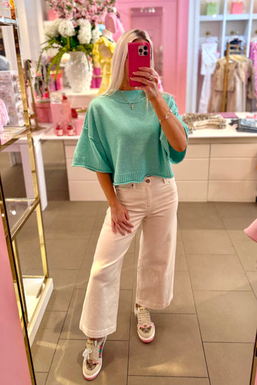 Mint Green Short Sleeve Knit Sweater