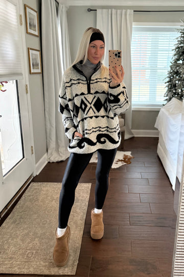 Black and White Patterned Oversized Quarter Zip
