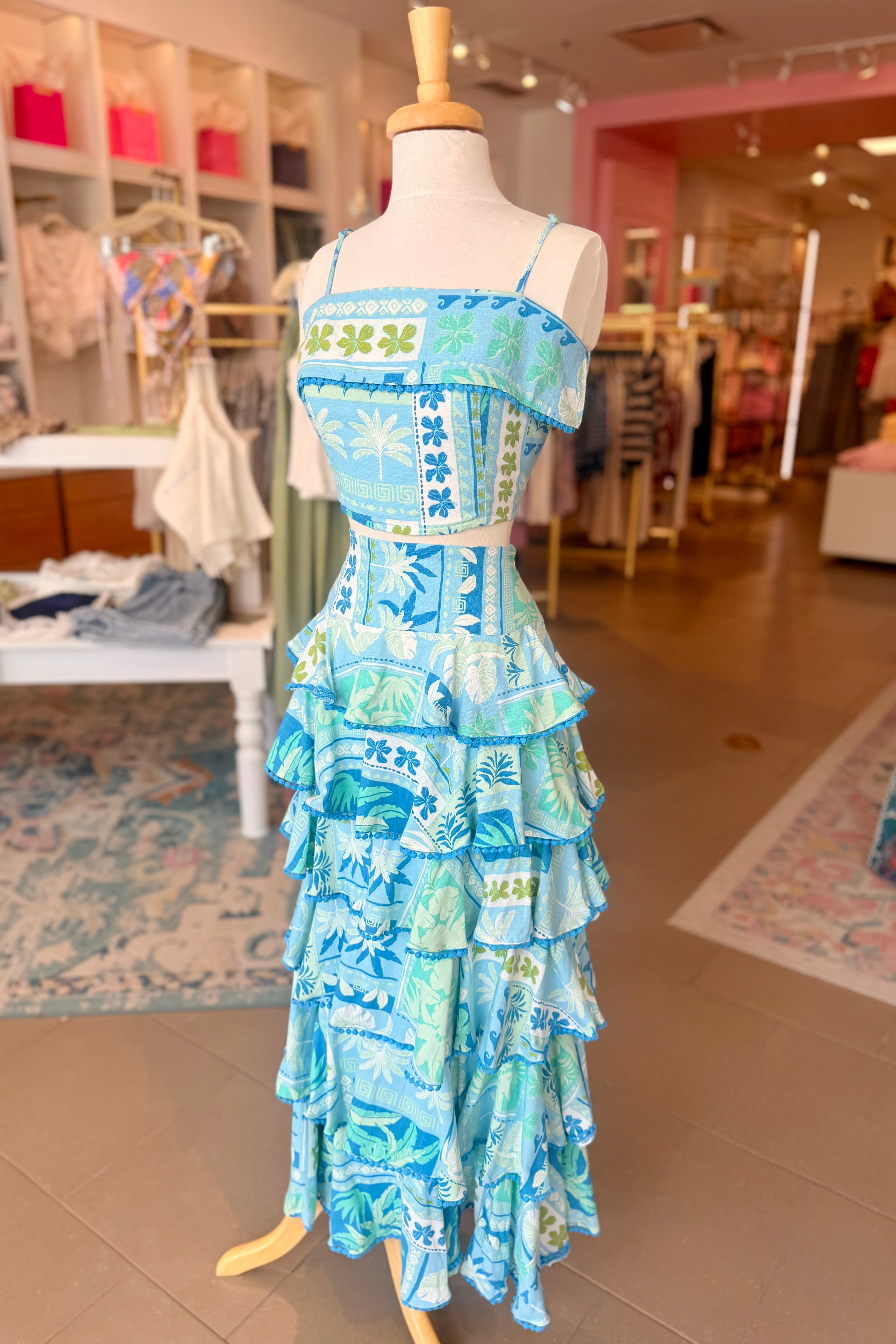 Blue Ruffle Maxi Skirt Set
