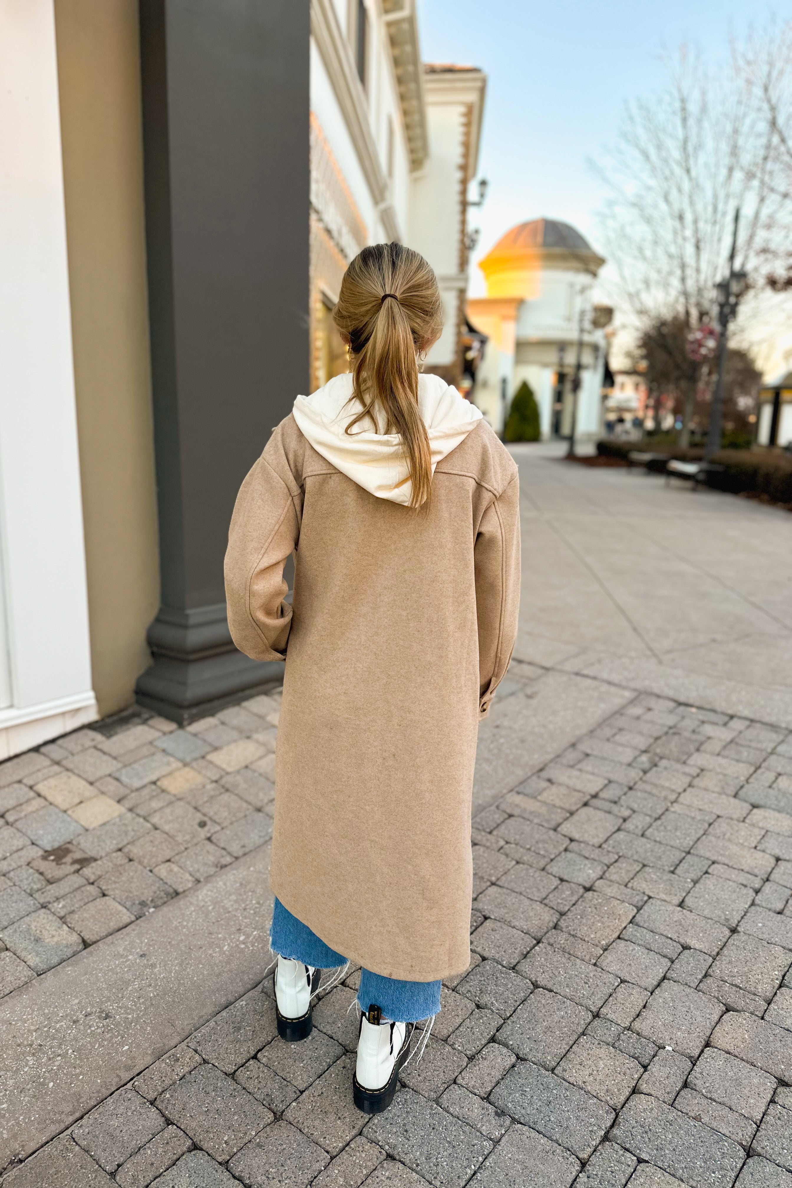 Mocha Longline Jacket With Built In Hoodie
