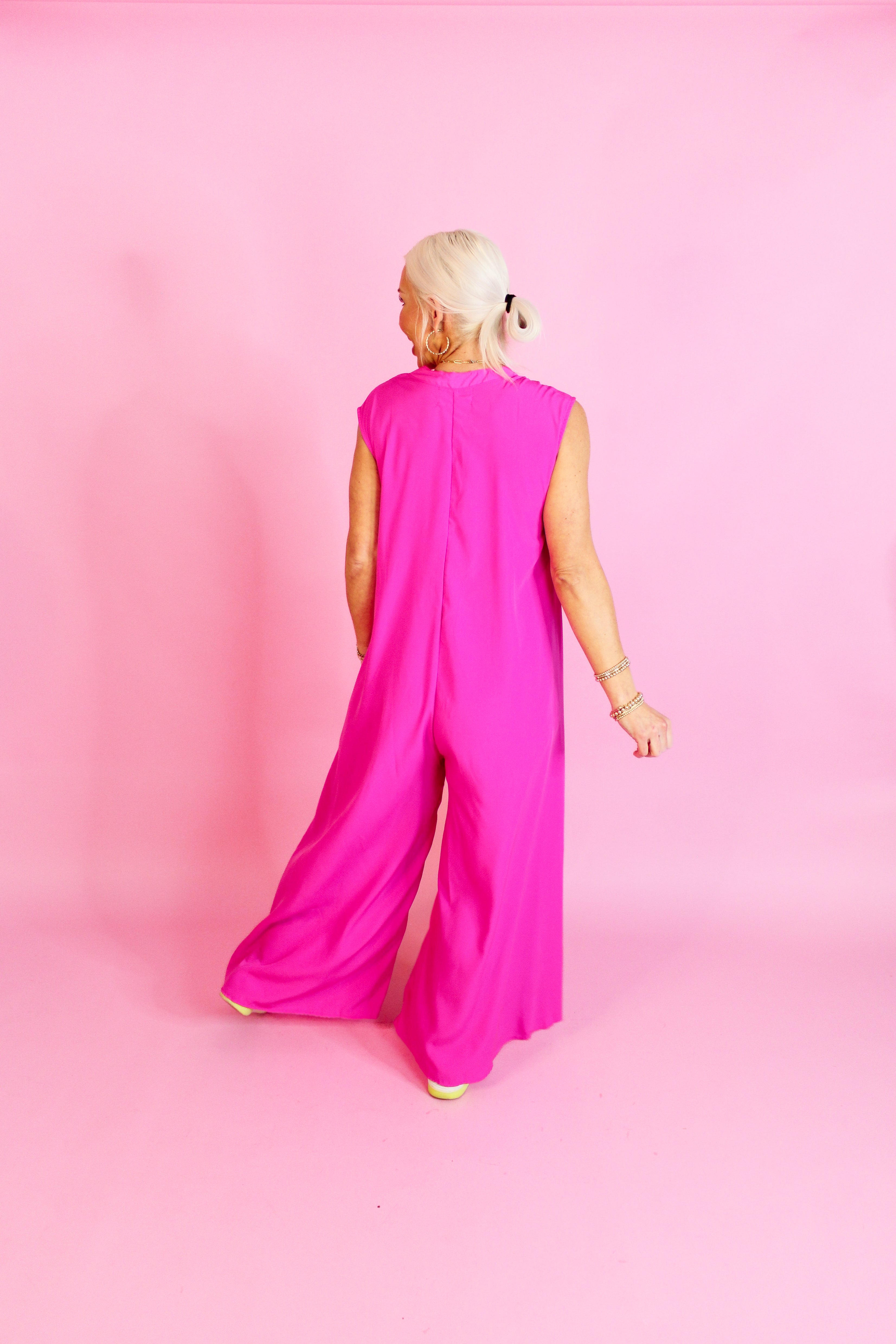 Hot Pink Button Up Wide Leg Jumpsuit
