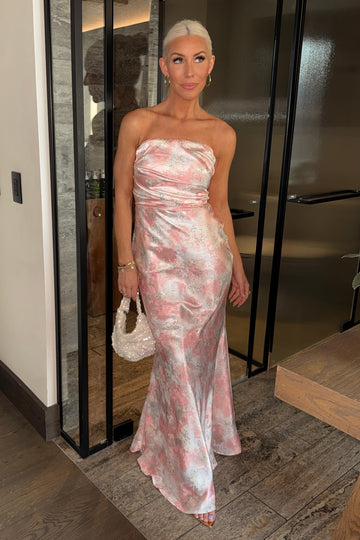 Peach Floral Print Mermaid Maxi Dress