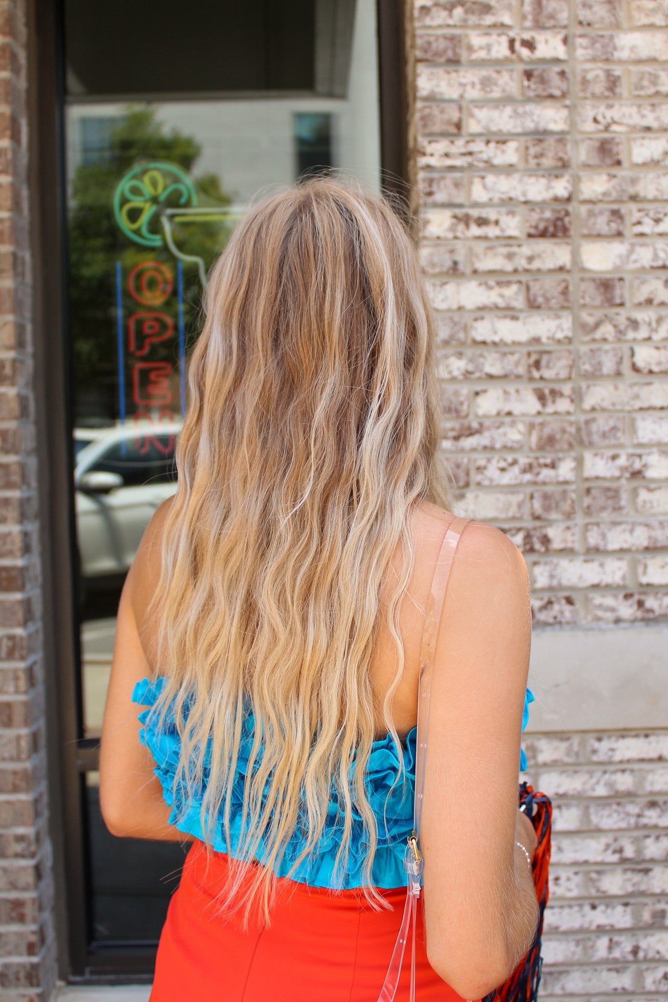 Blue Ruffle Tube Top