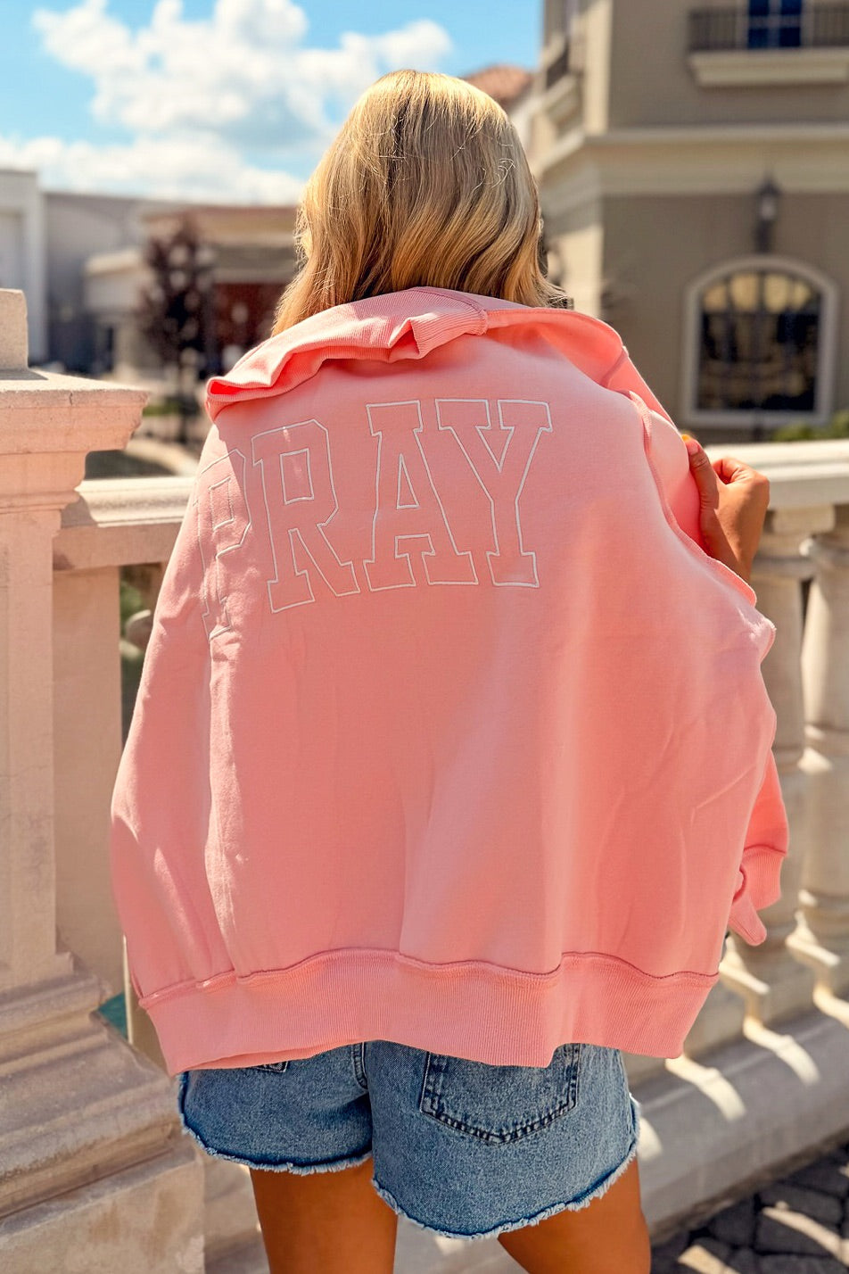 Neon Pray Embroidered Mock Neck Sweatshirt