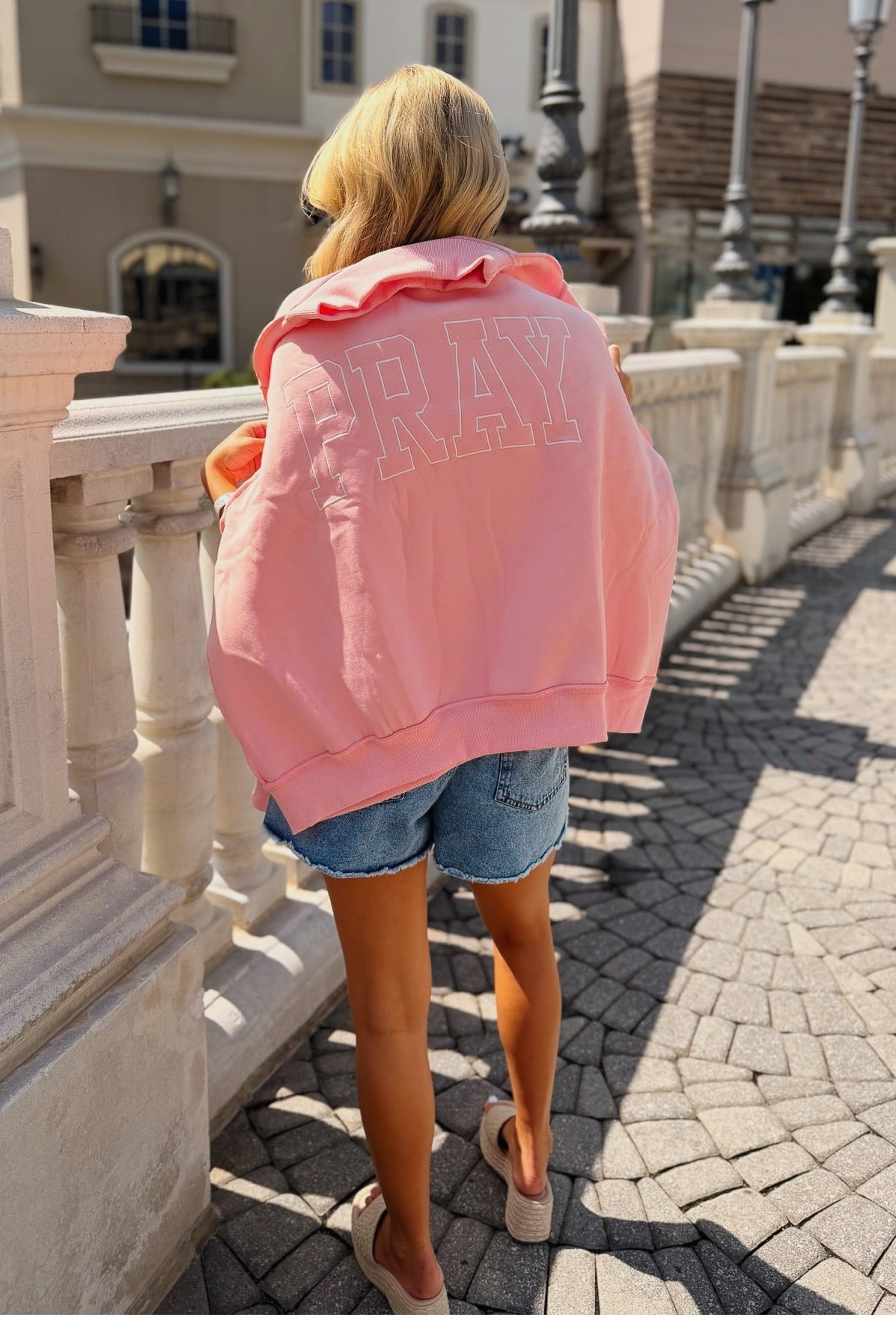 Neon Pray Embroidered Mock Neck Sweatshirt