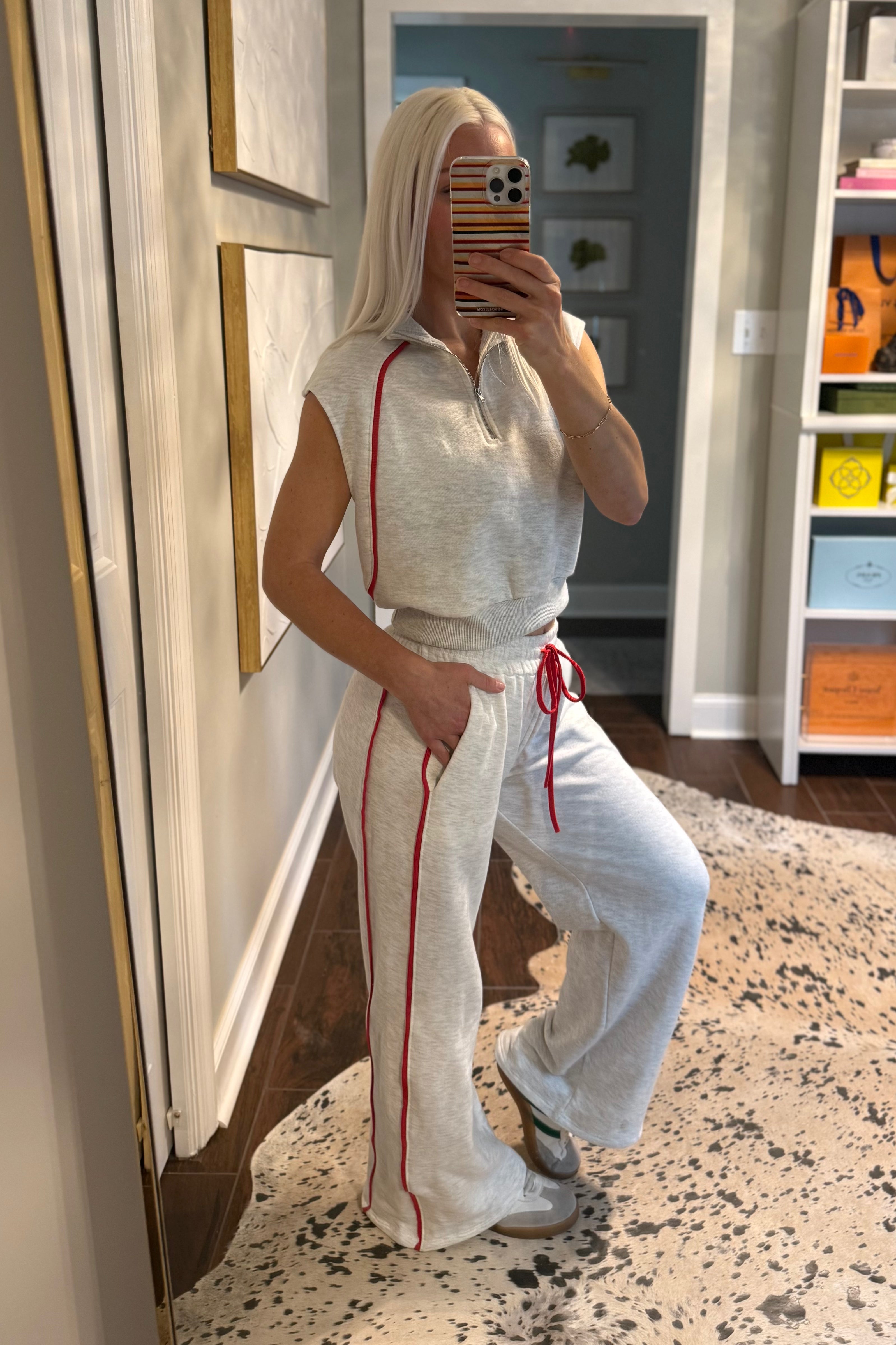 Heather Grey and Red Piping Loungewear Set