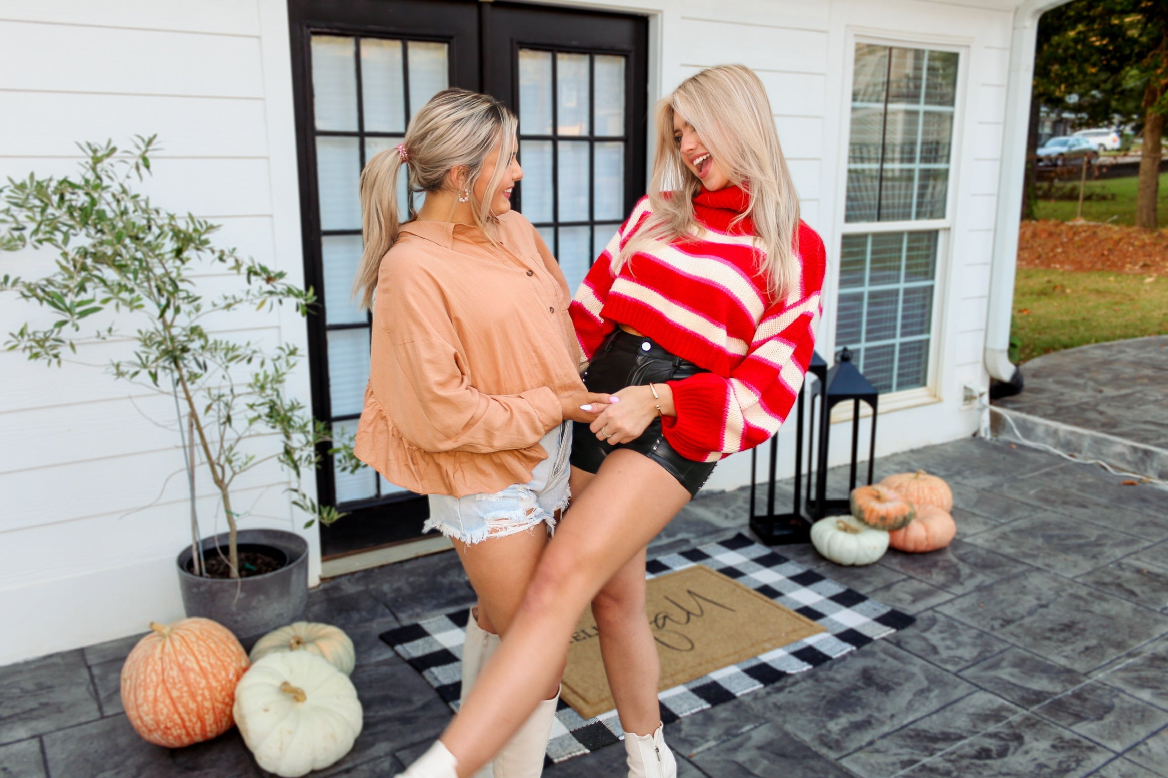 Red Cropped Turtle Neck Striped Sweater