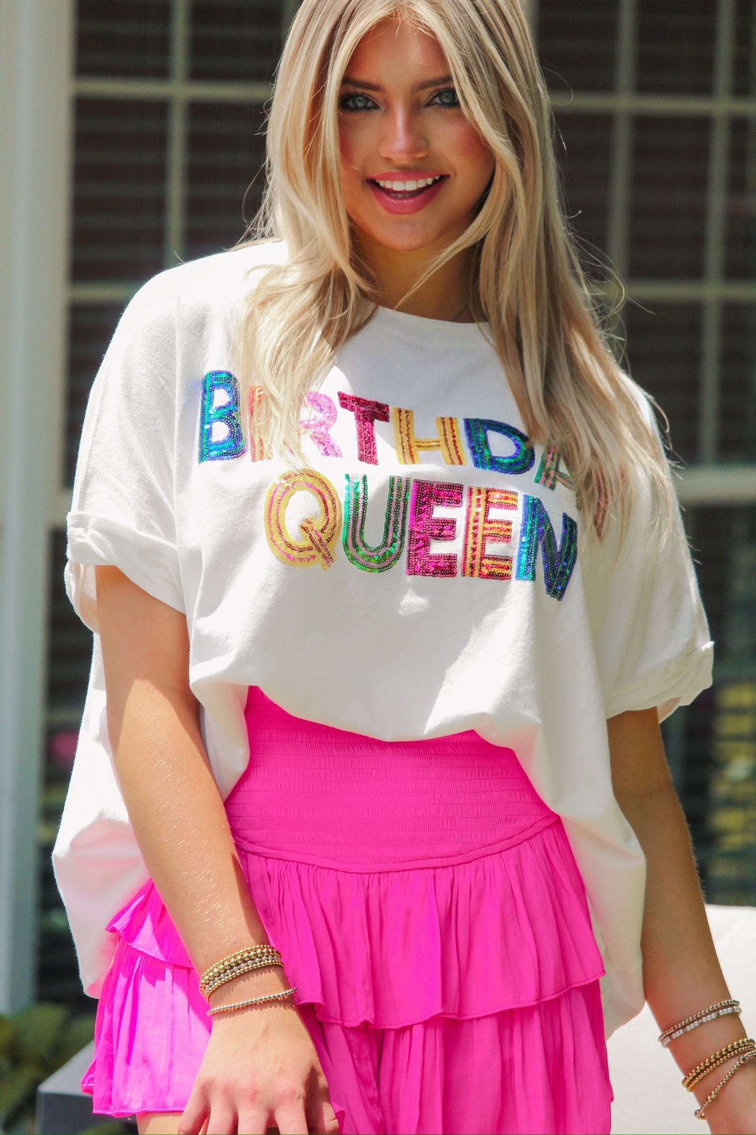Birthday Queen Sequin Patch T-Shirt