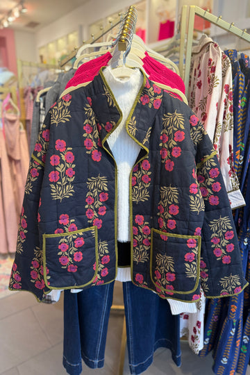 Black Floral Quilted Jacket