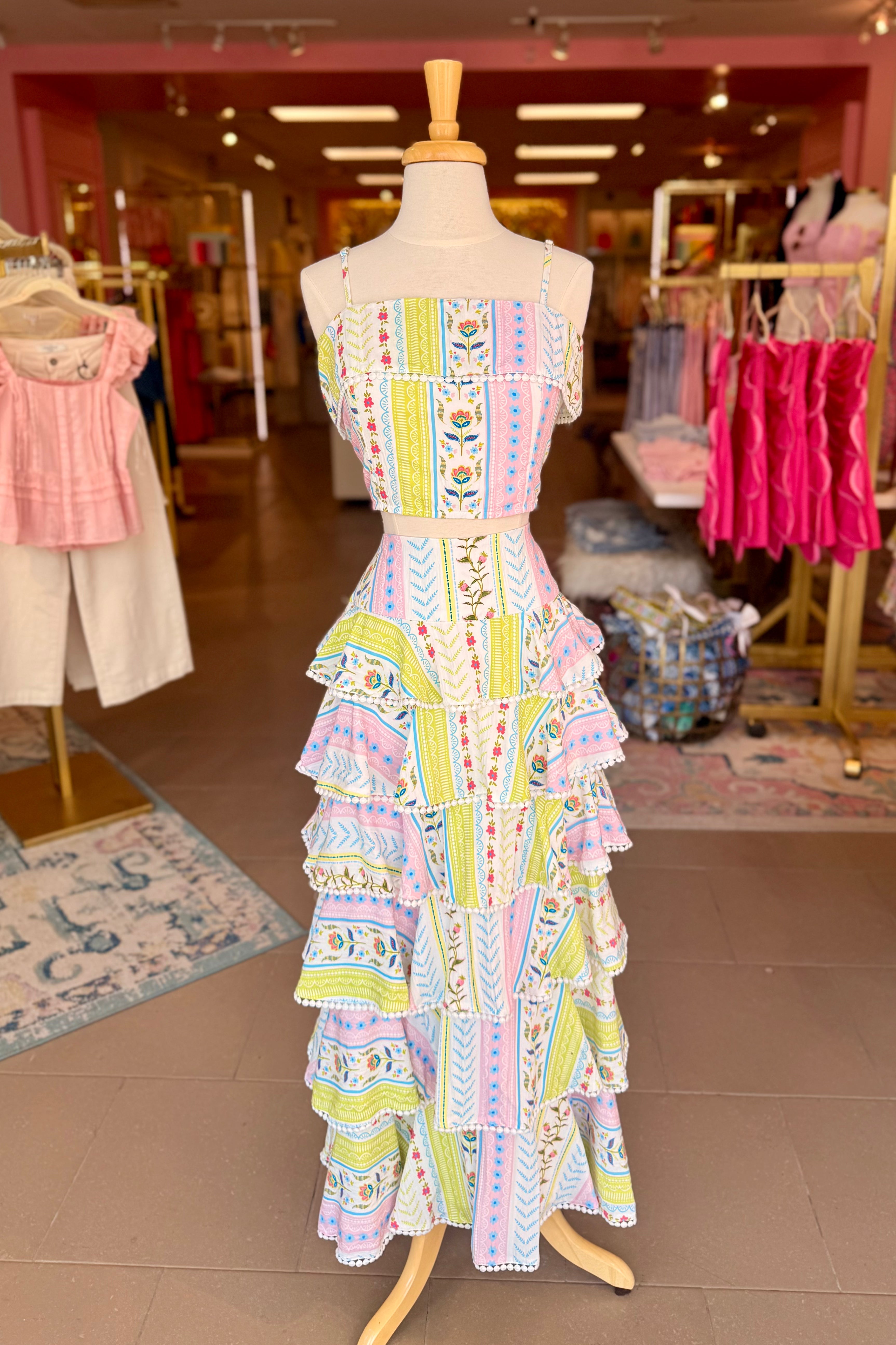 Colorful Ruffle Maxi Skirt Set