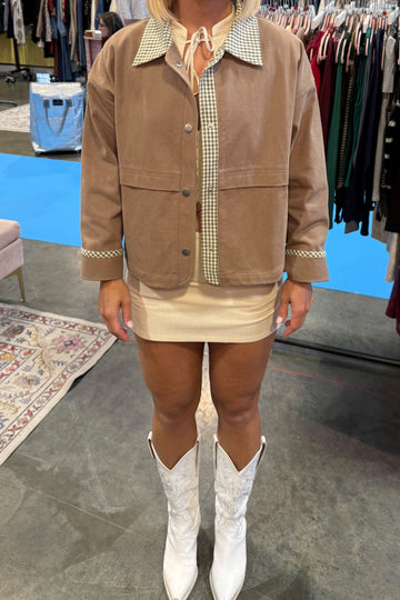 Taupe Barn Jacket With Brown Gingham Detail
