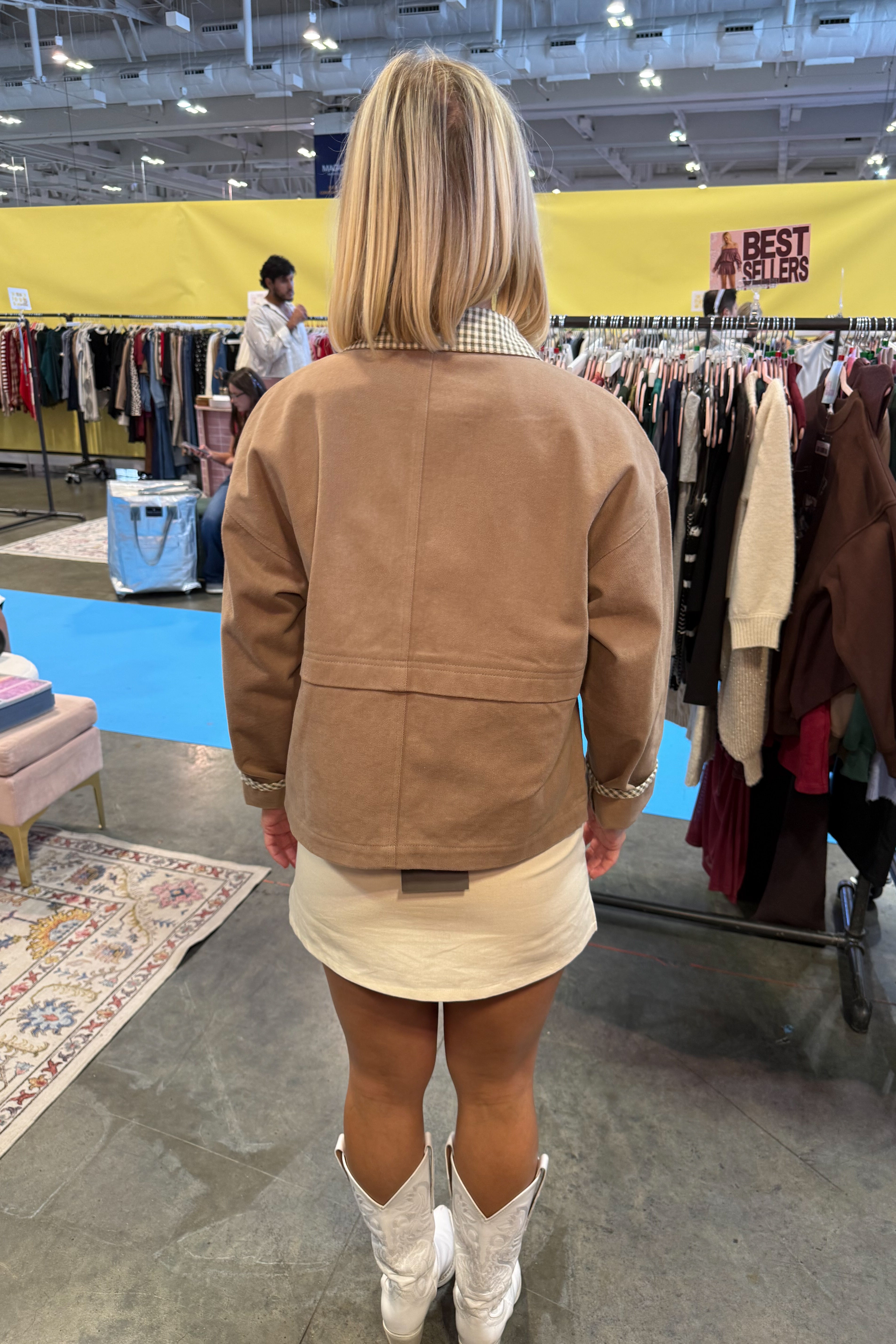 Taupe Barn Jacket With Brown Gingham Detail